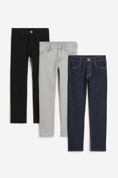 3-pack Slim Fit Stretch Jeans - Black/gray/denim blue - Kids 
