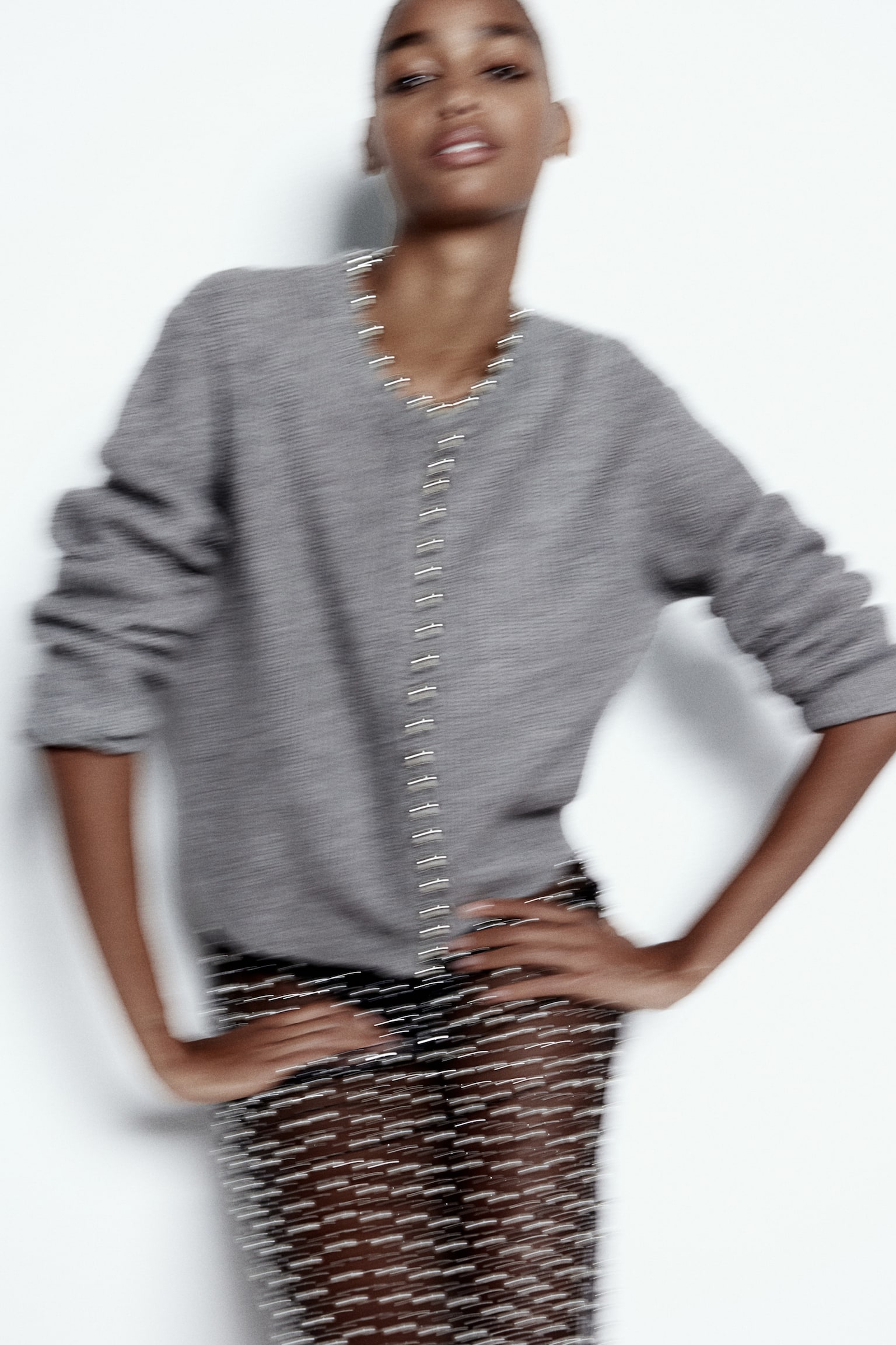 Bead-embellished rib-knit cardigan - Grey marl - 3