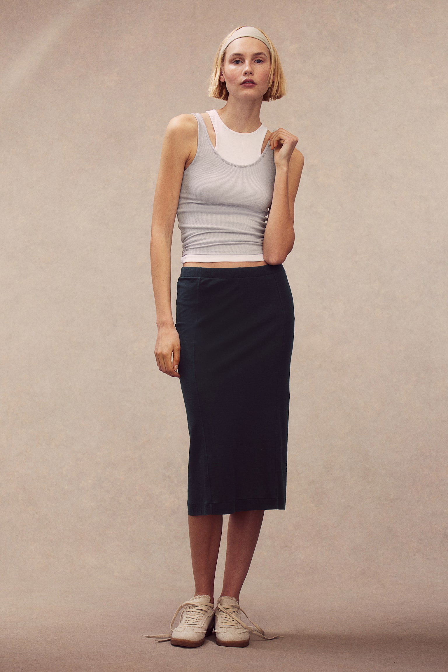 Cotton Pencil Skirt - Dark grey - 4