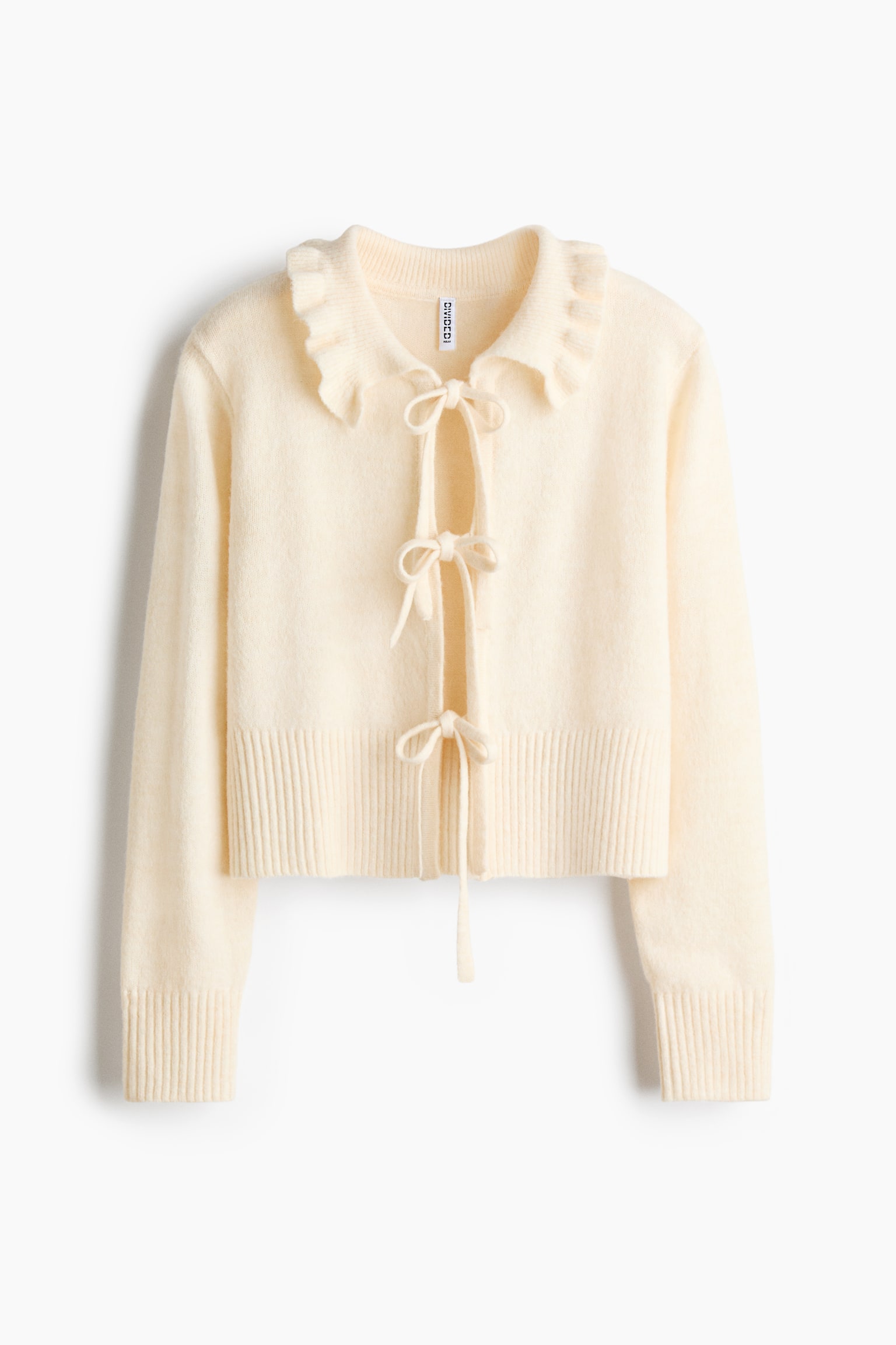 Tie-front cardigan - Light beige/Light blue/Red