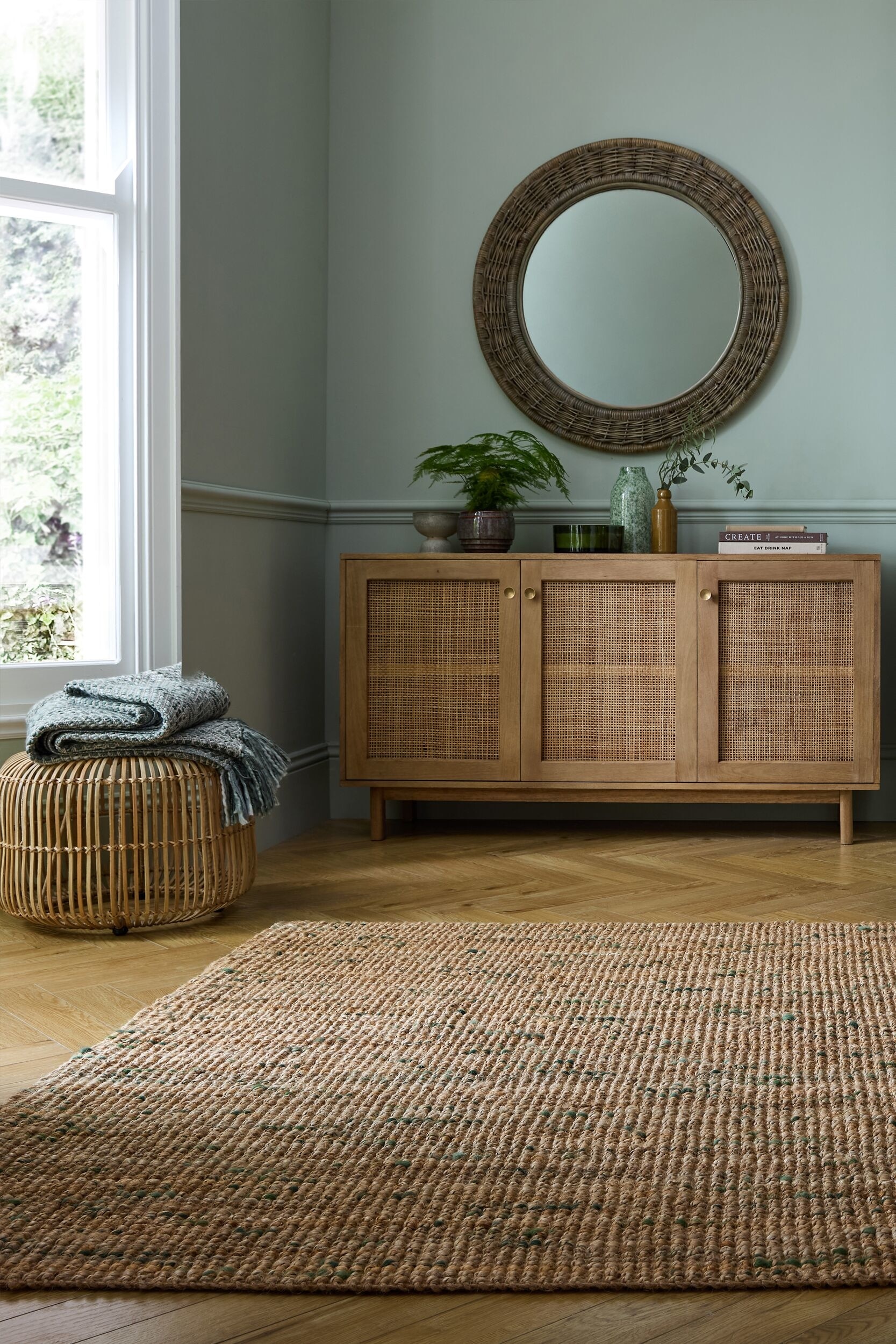 Jute Boucle Rug - Natural/green/Natural/blue