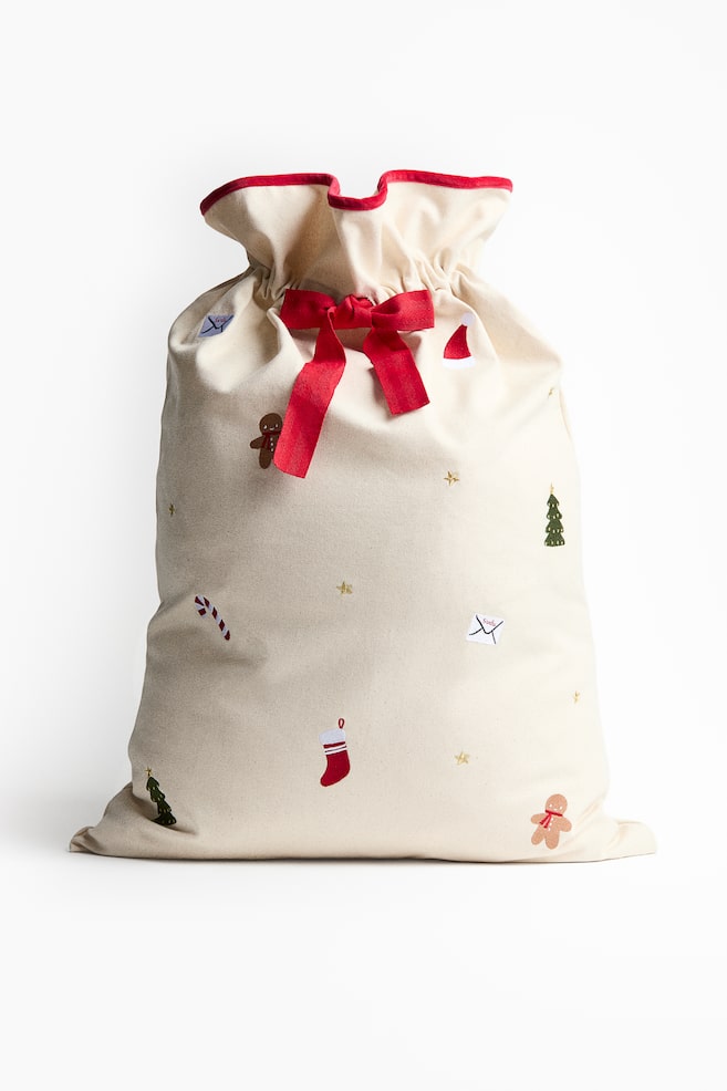 Embroidered santa sack - Light beige/Christmas - 1