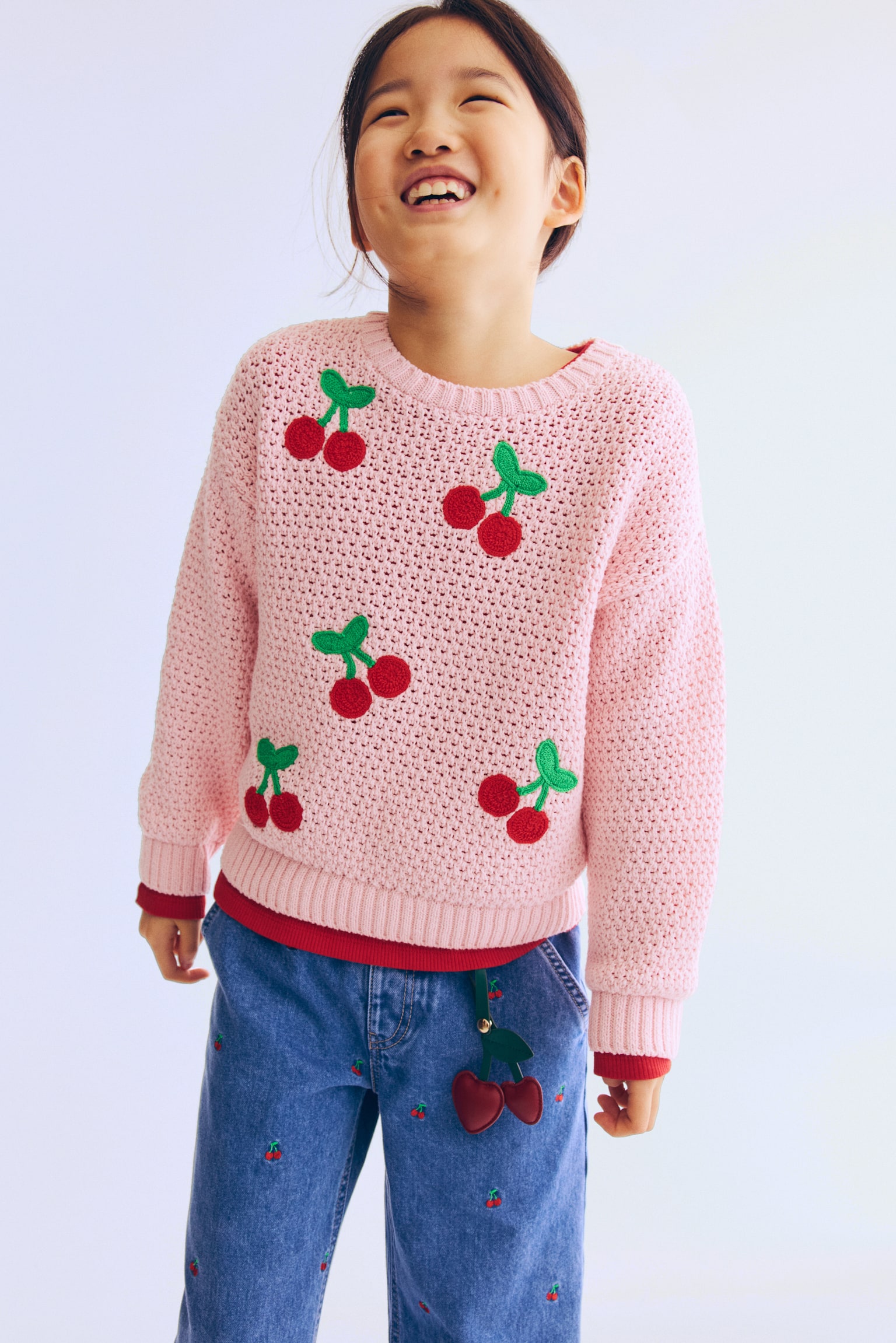 Hole-knit jumper - Light pink/Cherries/Light beige/Striped - 5