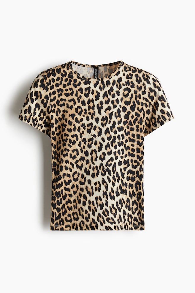 Fitted T-shirt - Beige/Leopard print - 1