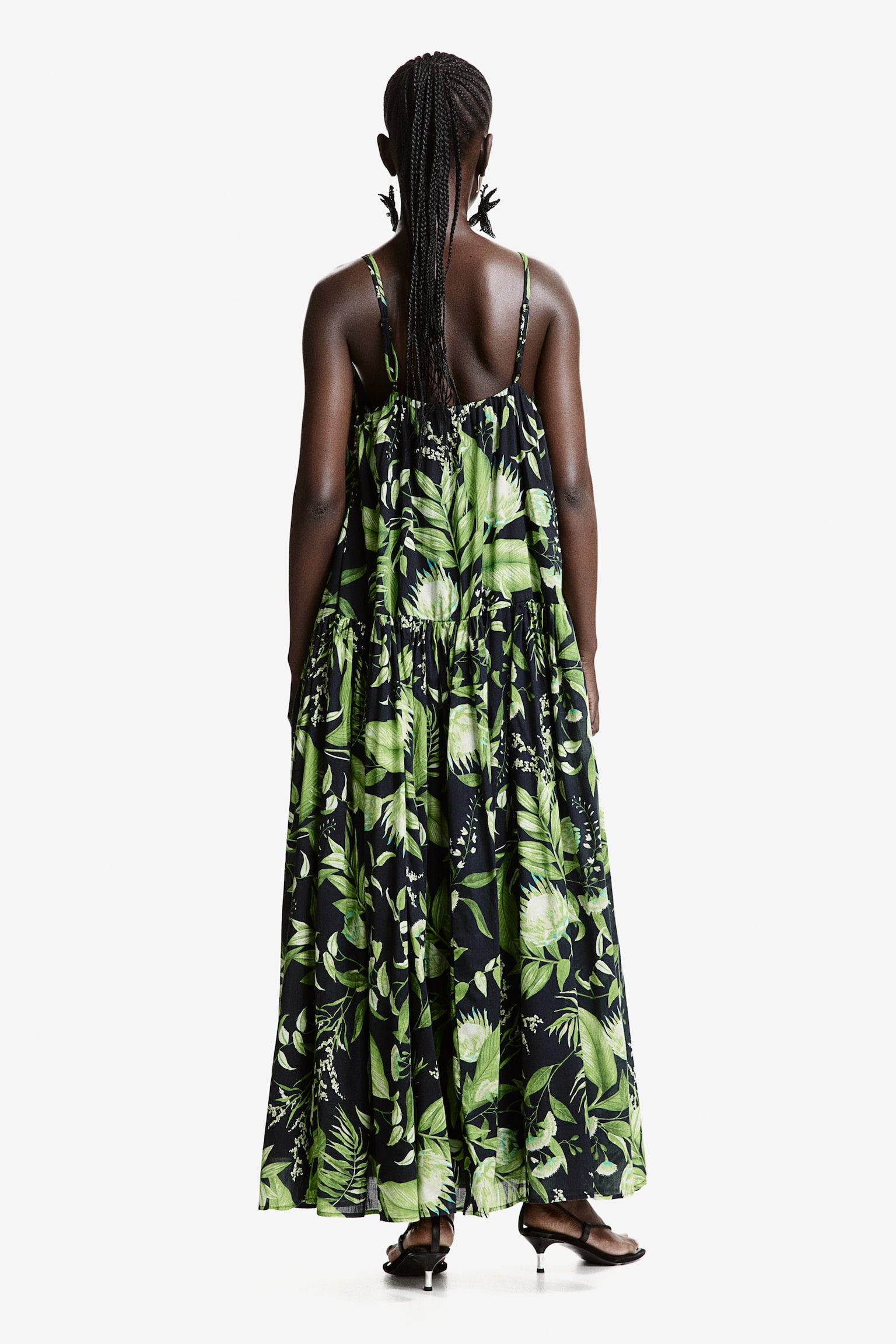 A-line Maxi Dress - Green/Pattern/White - 6