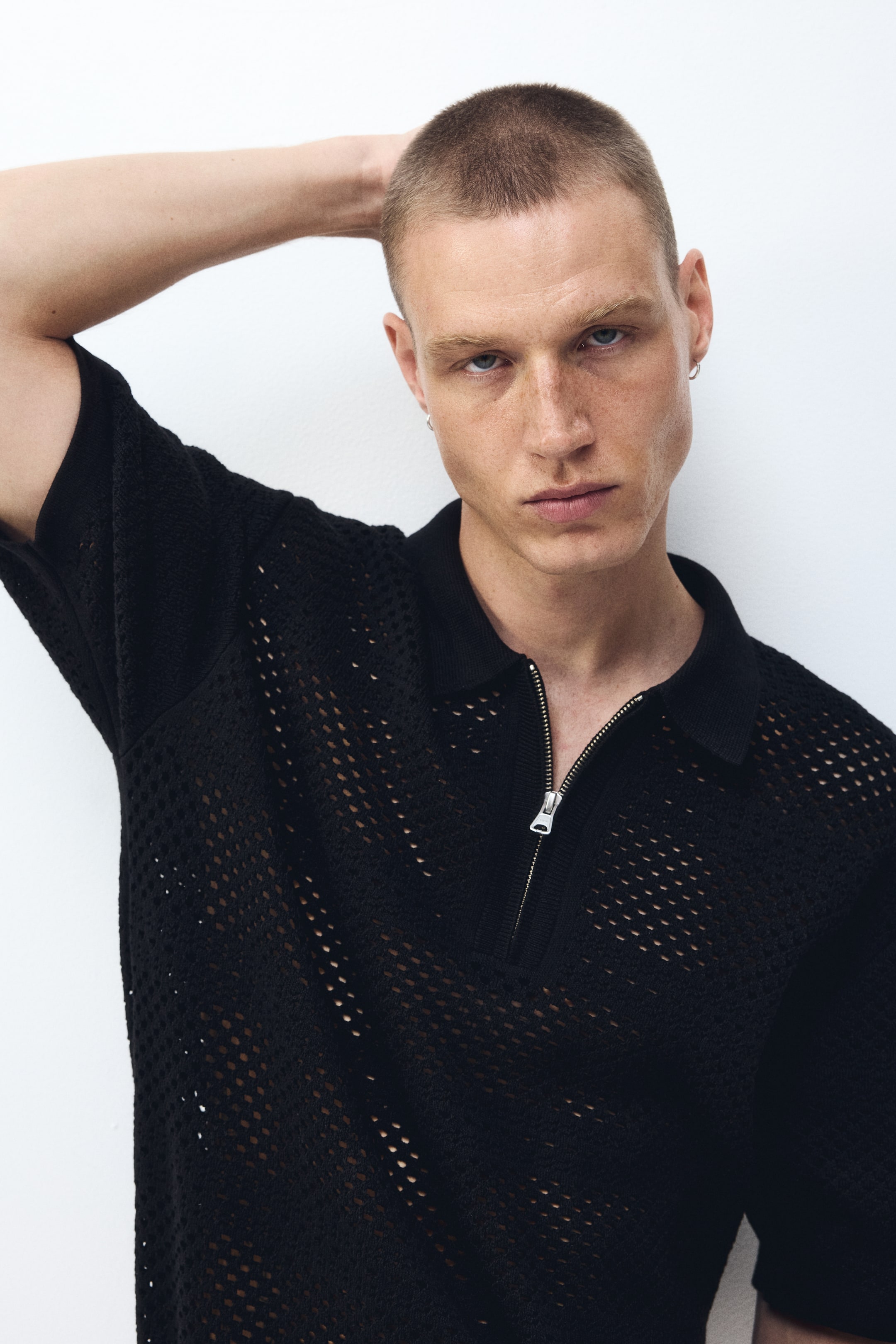 Relaxed-Fit Open-Knit Polo Shirt