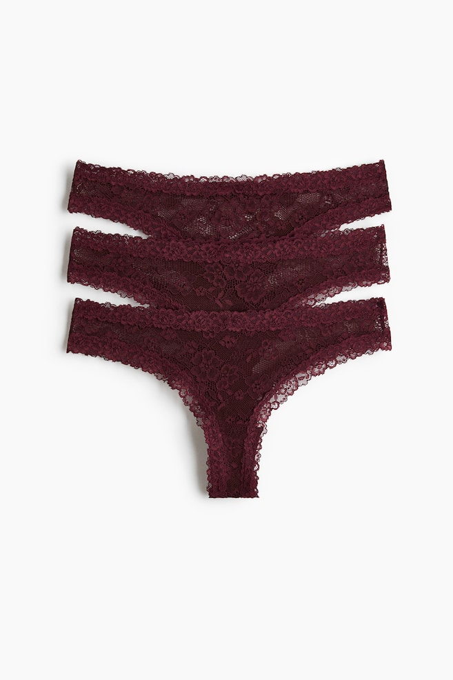 3-pack lace Brazilian briefs - Burgundy/Black/Light pink/White/Dark beige/Navy blue/Light blue/Dark teal/White - 1