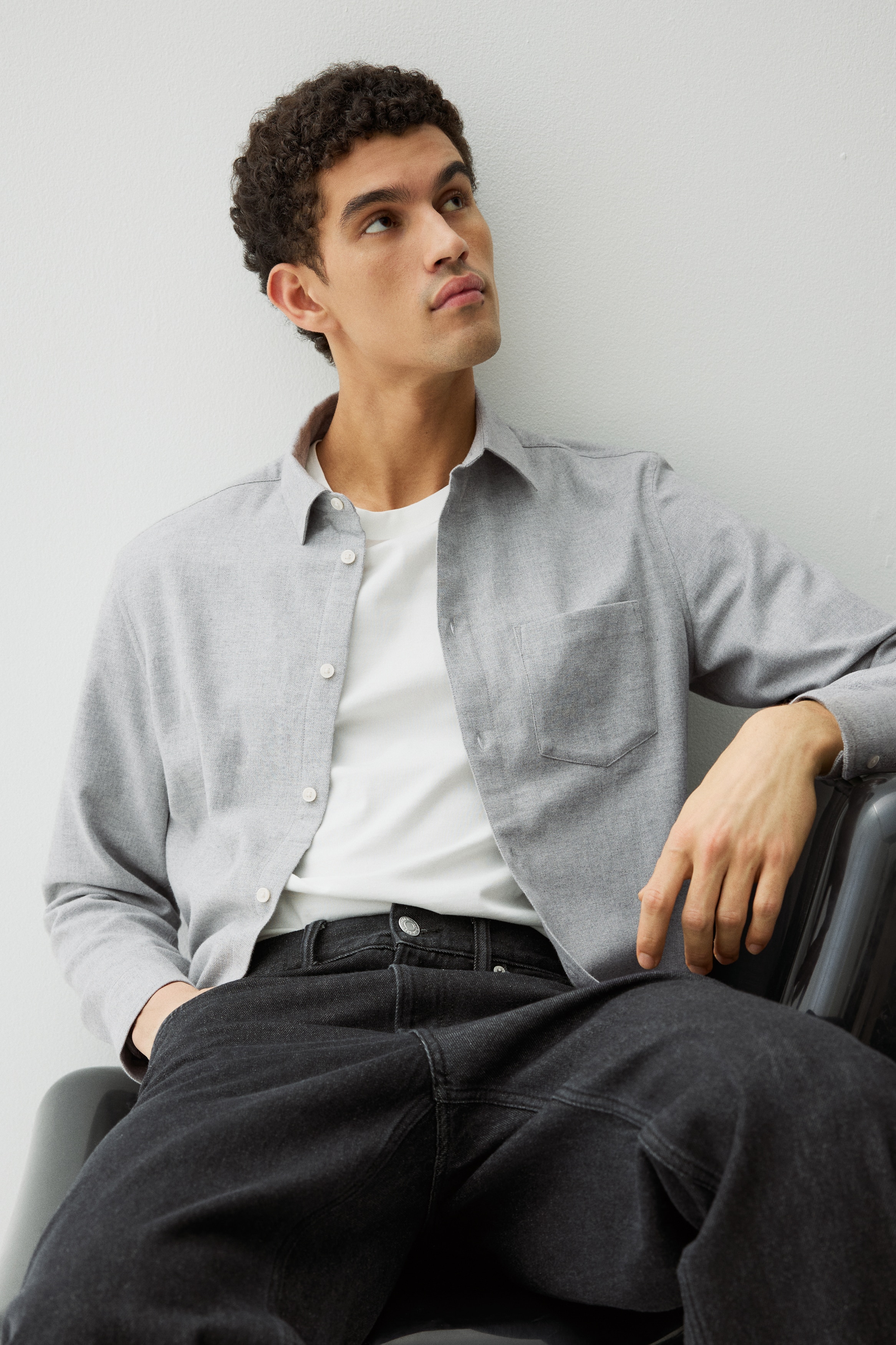 レギュラーフィット フランネルシャツ - ライトグレーメランジ - Men