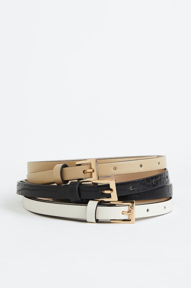 3-pack narrow belts - Black/Beige/White - 2