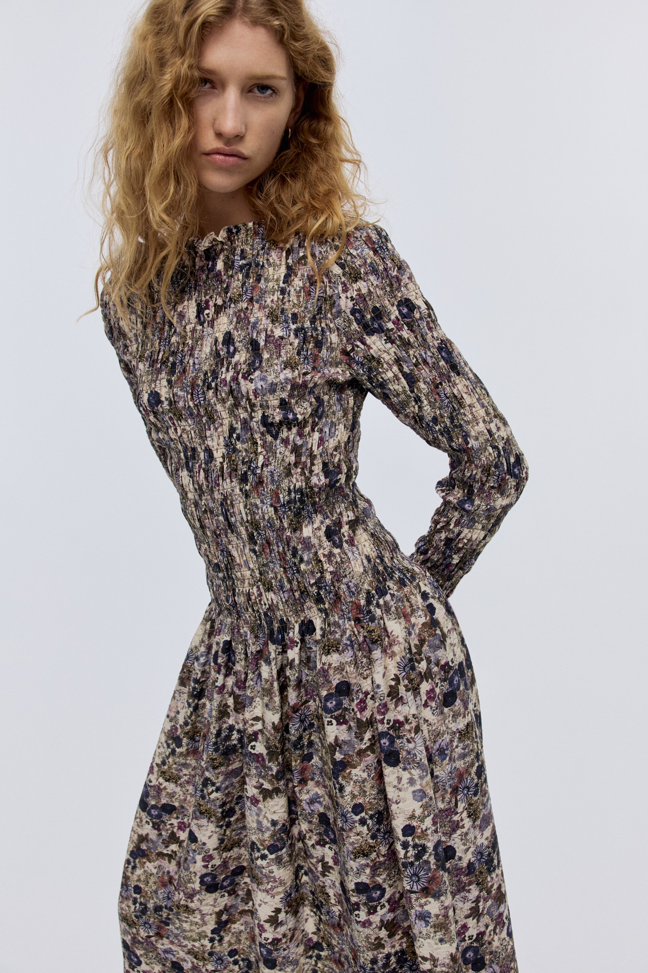 View larger image: Smocked dress - Light beige/Floral - Ladies | H&M 2