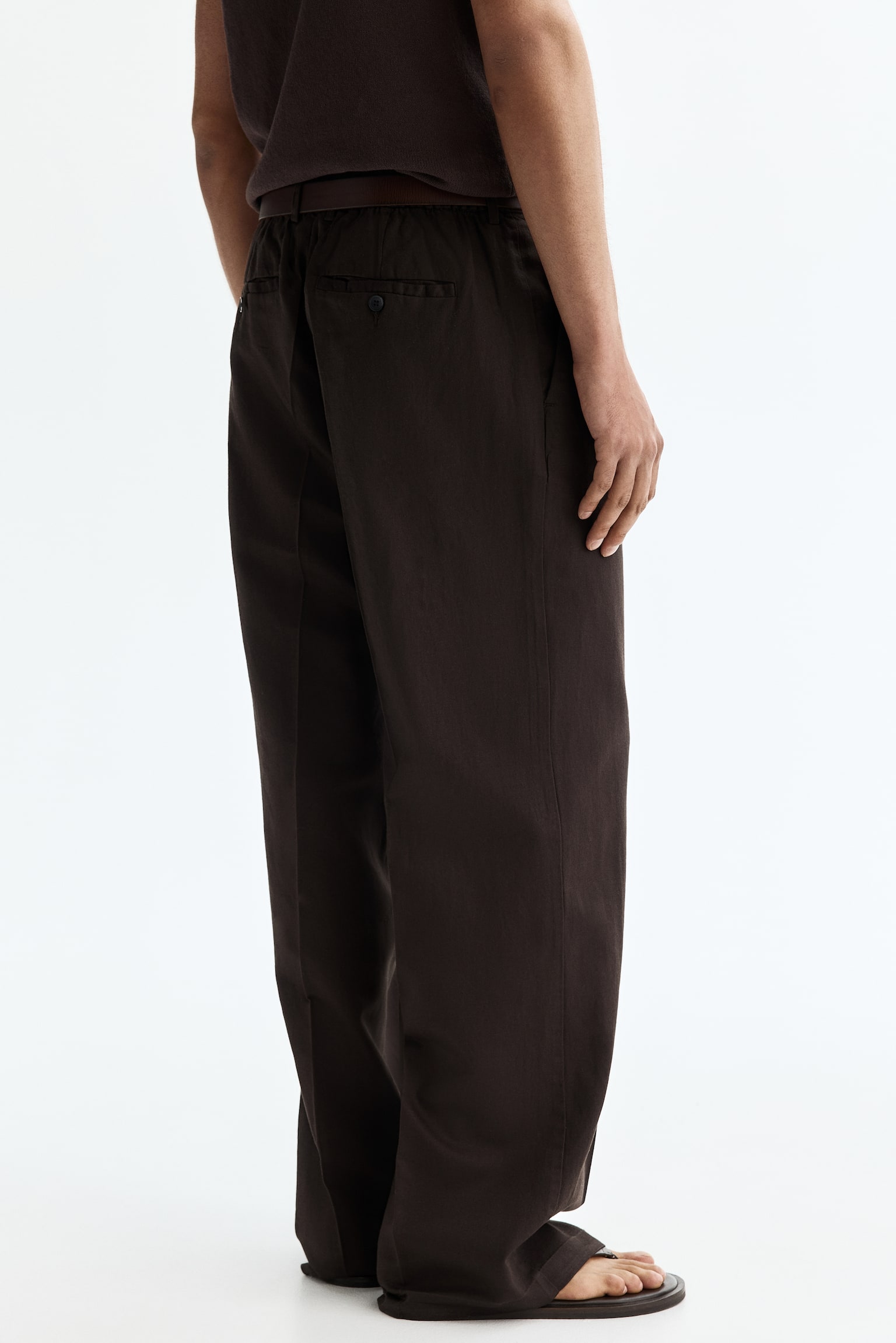 Loose Fit Linen-blend trousers - Dark brown/Black/Cream - 7