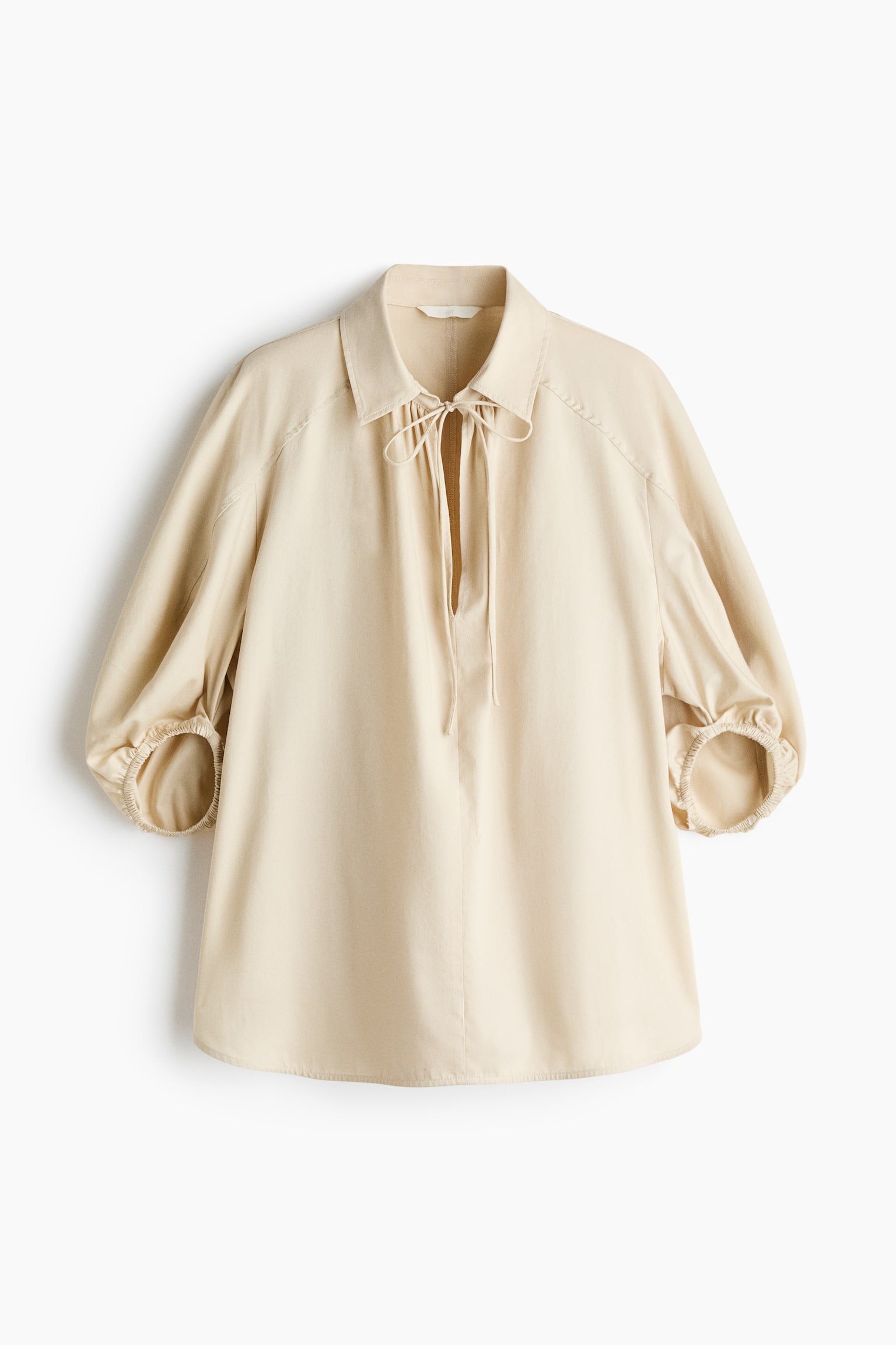 Camicetta con maniche a sbuffo e laccetti - Beige chiaro/Rosa