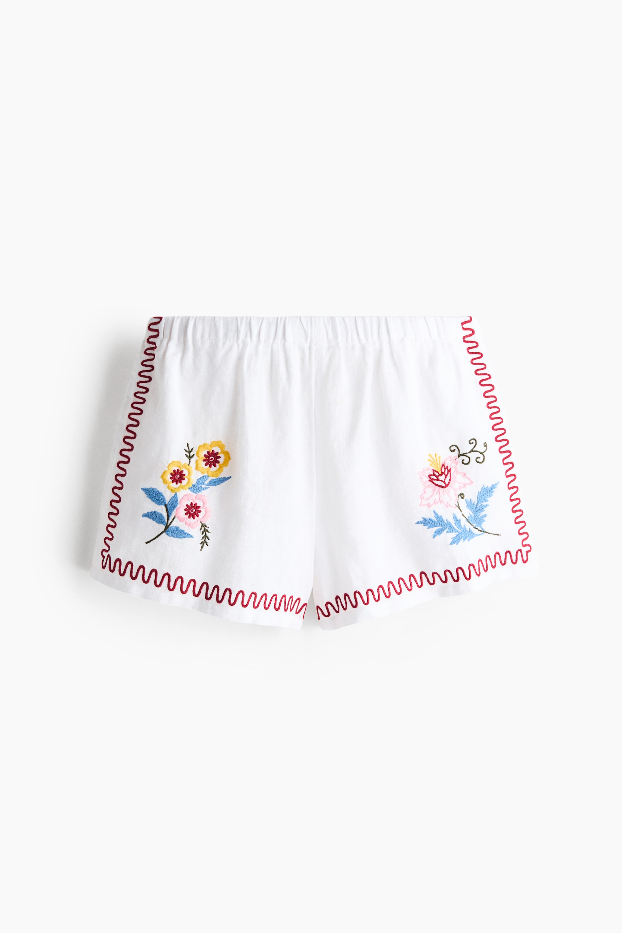 Embroidered Linen Beach Shorts