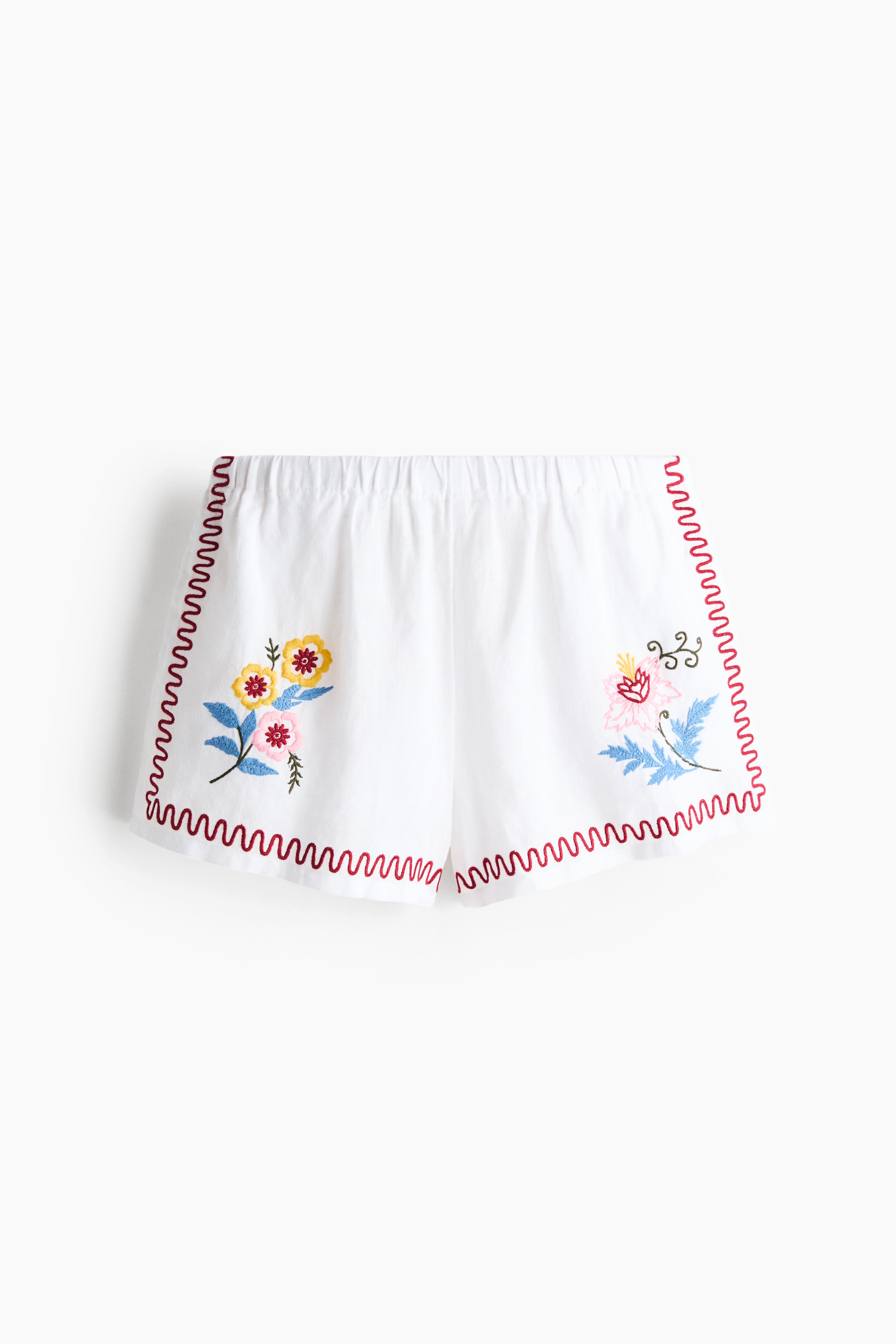 Embroidered Linen Beach Shorts