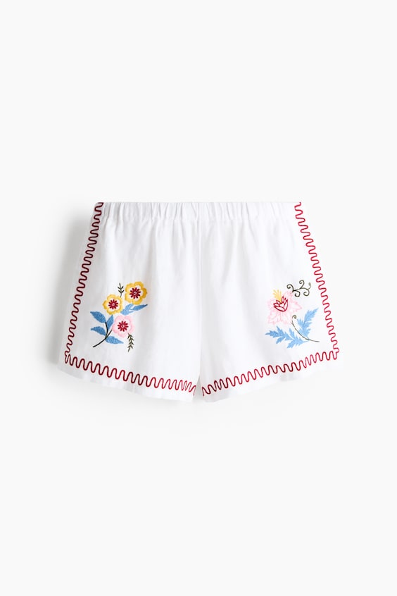 Женские шорты H&M Embroidered Linen Beach Shorts