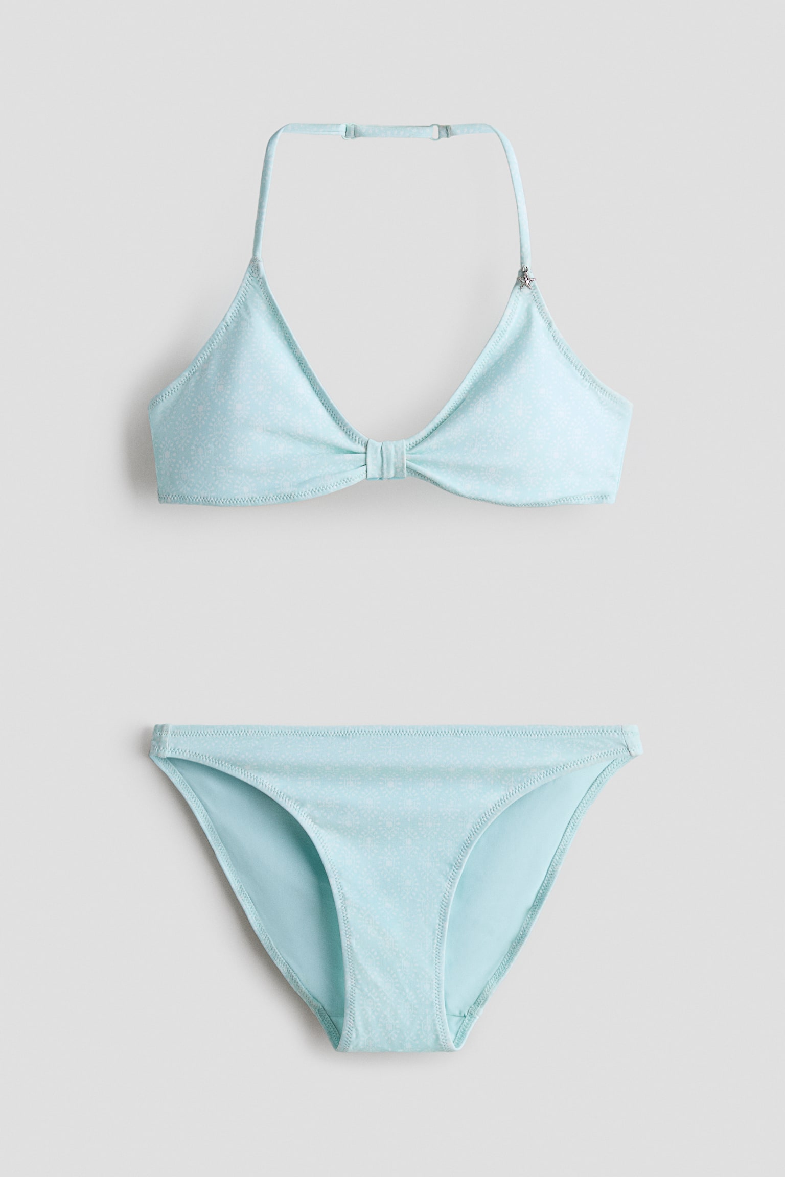 Bikini mit Anhänger - Hellblau/Gemustert/Dunkelbraun/Weiß/Palmen