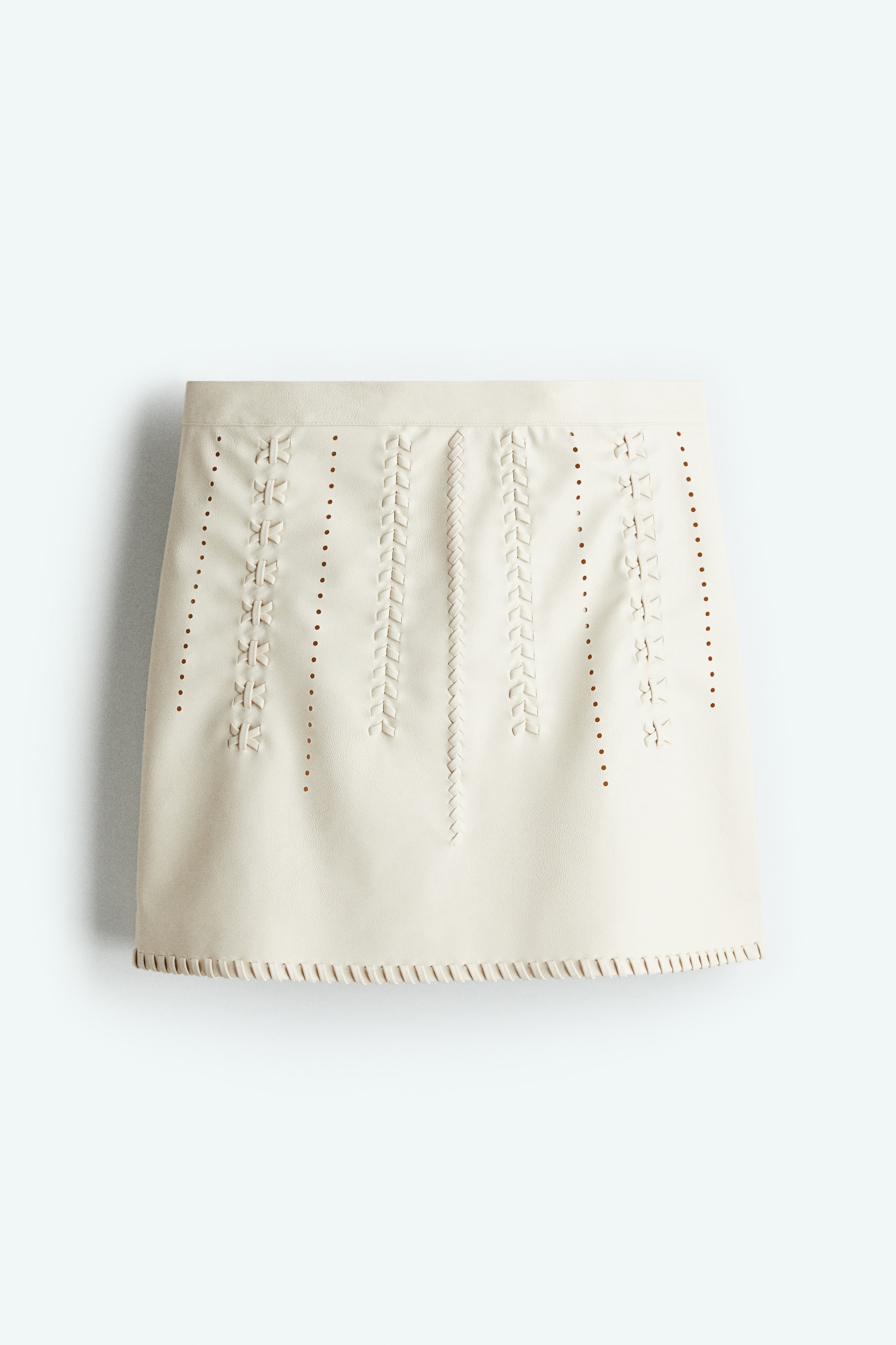 Kaplamalı Mini Etek - Krem