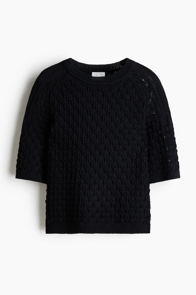 Pointelle-Knit T-Shirt - Black - 1