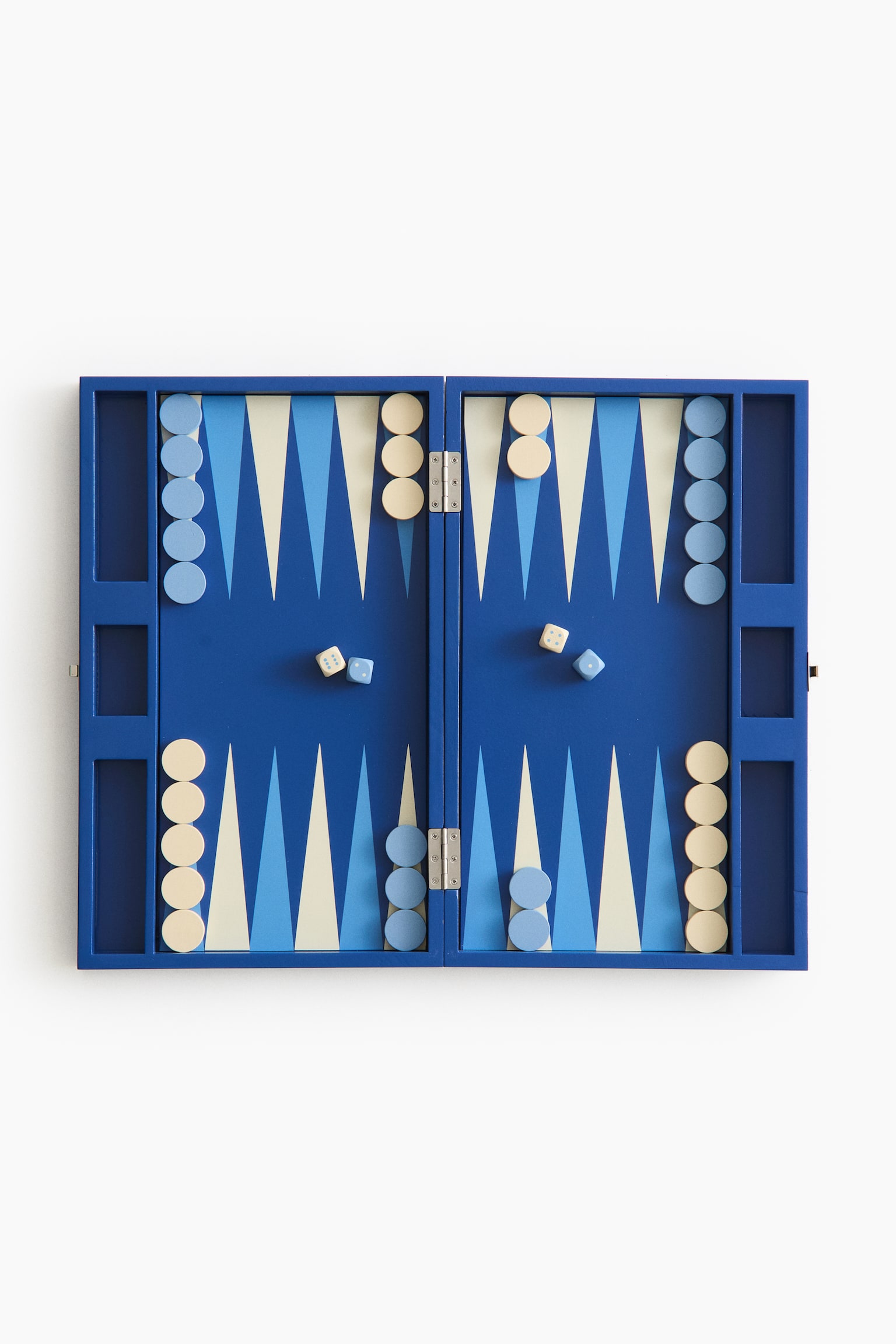 Wooden backgammon set - Blue/White/Black/Light beige - 5