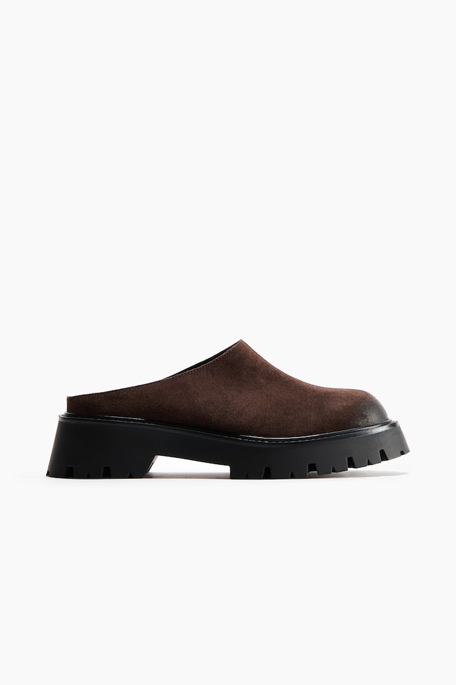 Chunky Split Suede Mules - Dark brown - 1