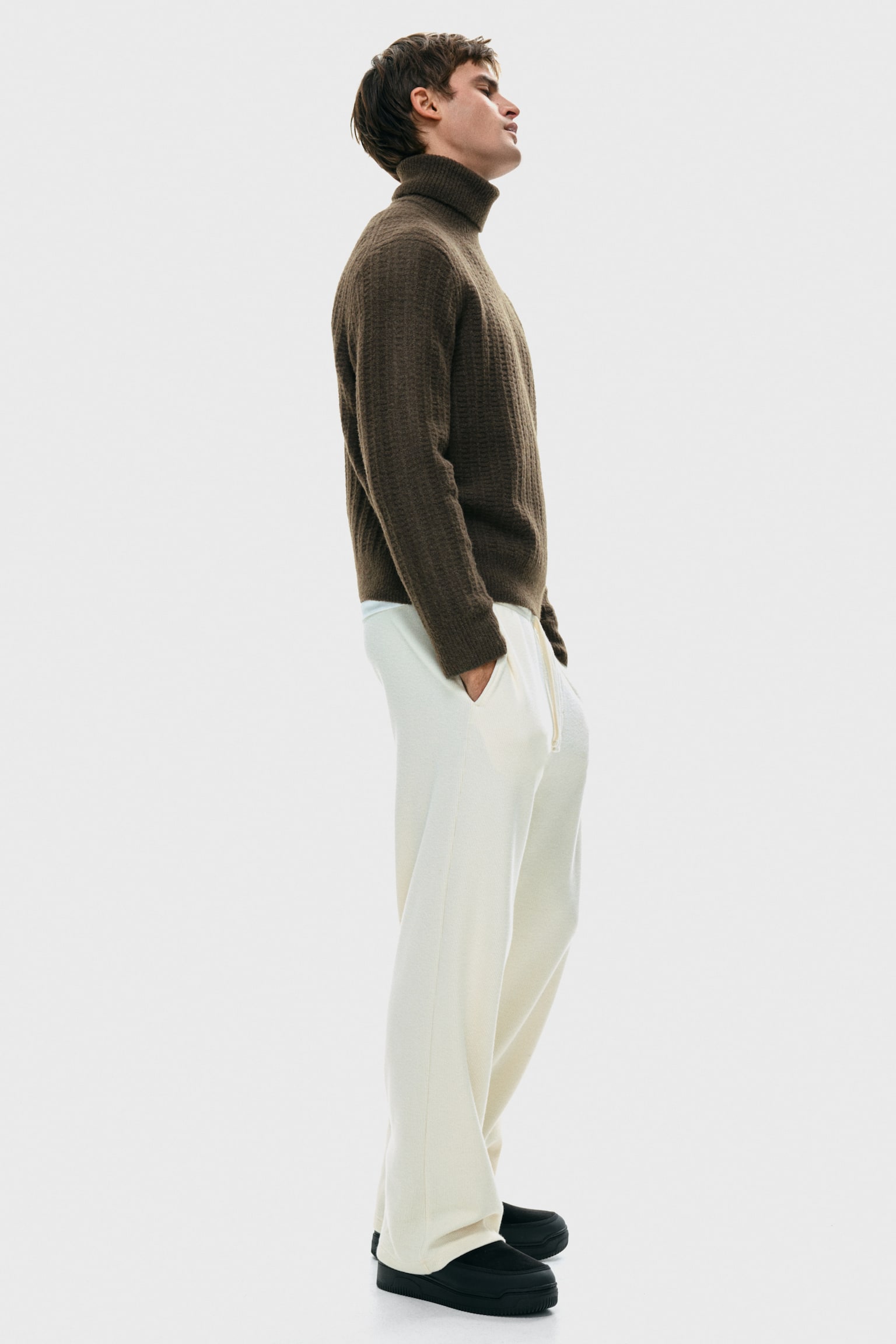 Regular Fit Polo-neck jumper - Dark khaki green/Cream - 5