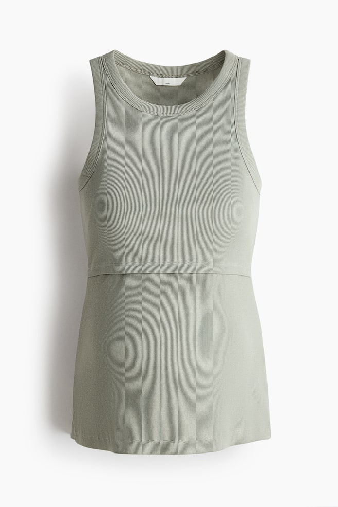 MAMA Ribbed Nursing Tank Top - Light khaki green/Dark brown/Black/White - 1