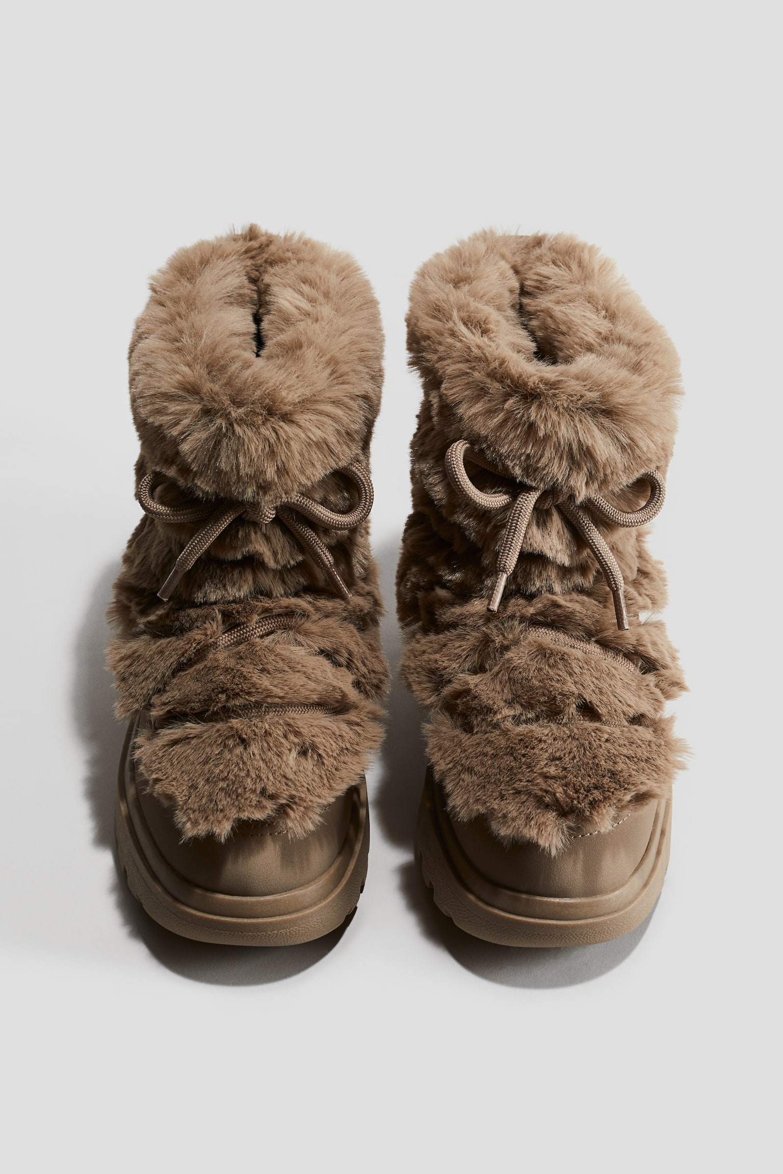 Warm-lined fluffy snow boots - Dark beige/Black - 3