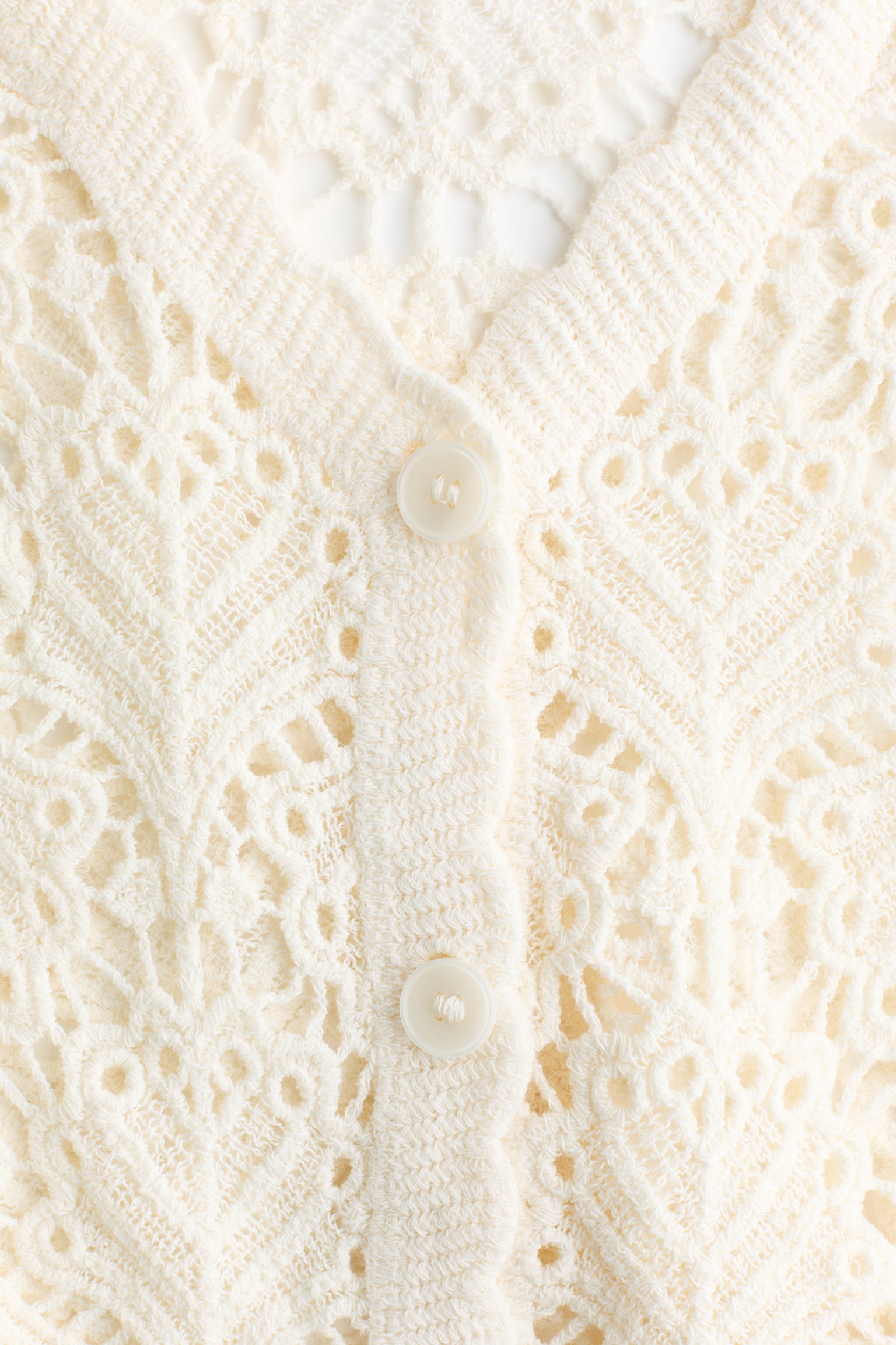 Crochet-look cotton cardigan - Light beige - 5