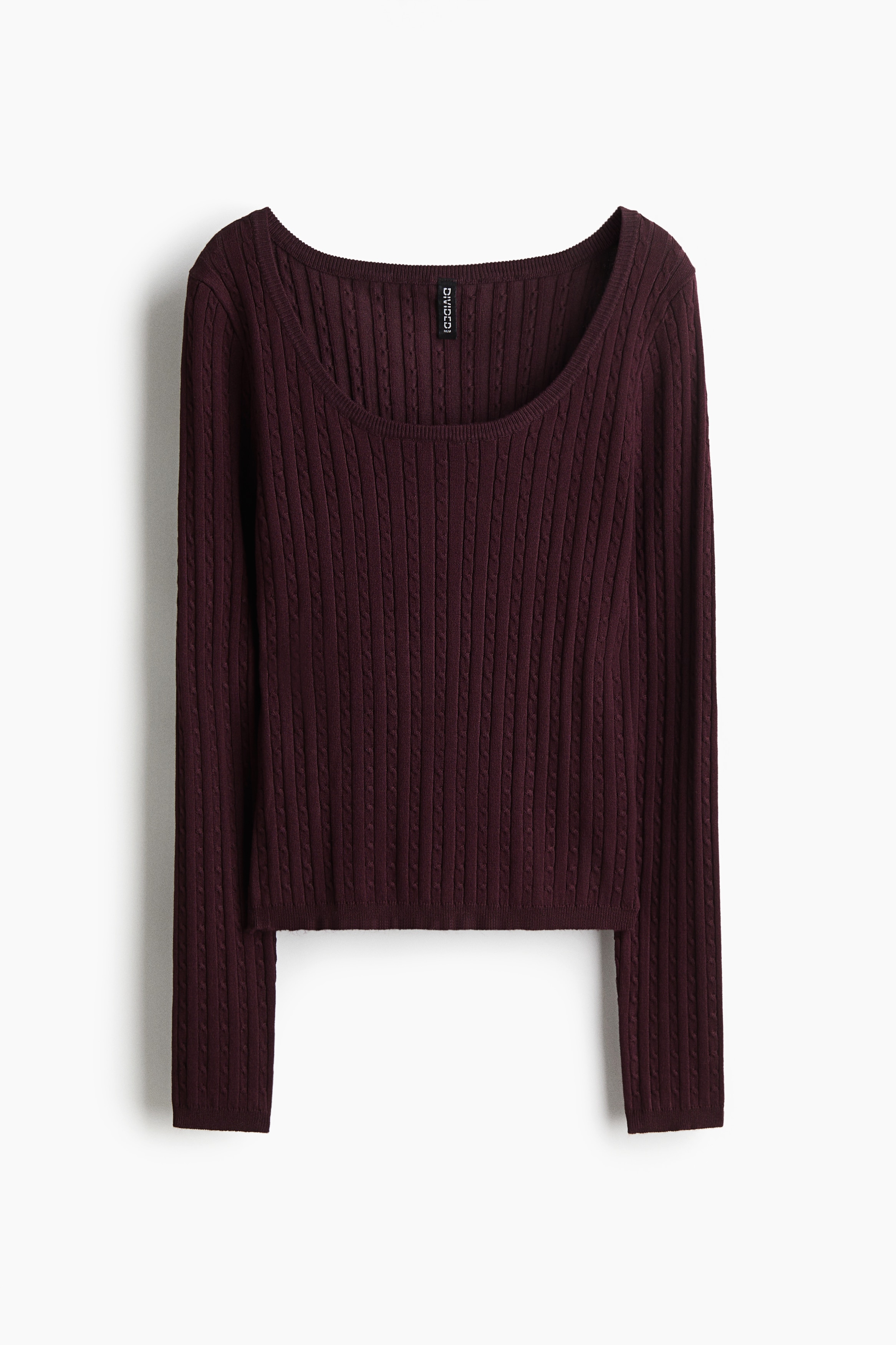 Cable Knit Sweater - Dark burgundy/White/Navy blue