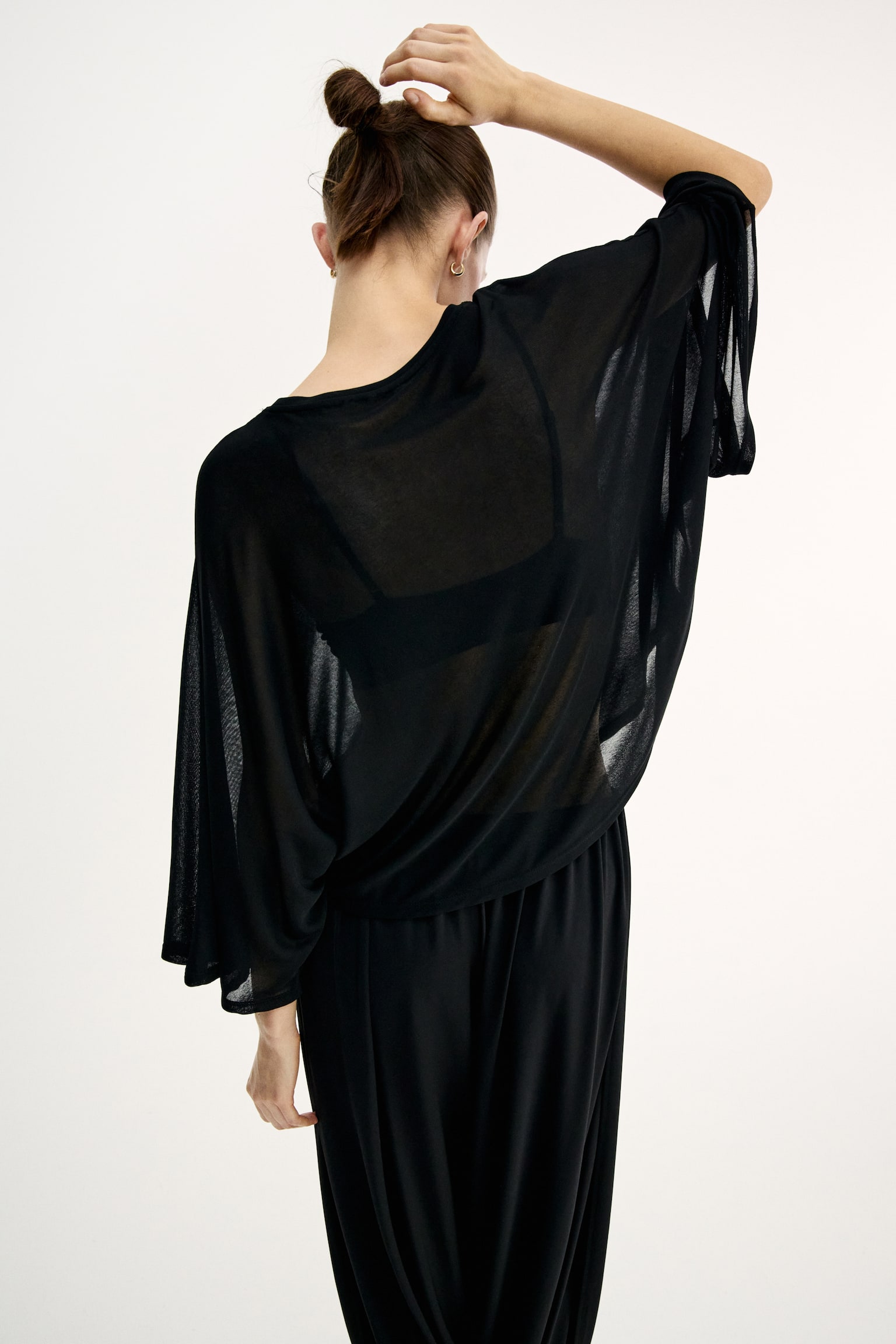 Batwing-sleeved jersey top - Black - 3