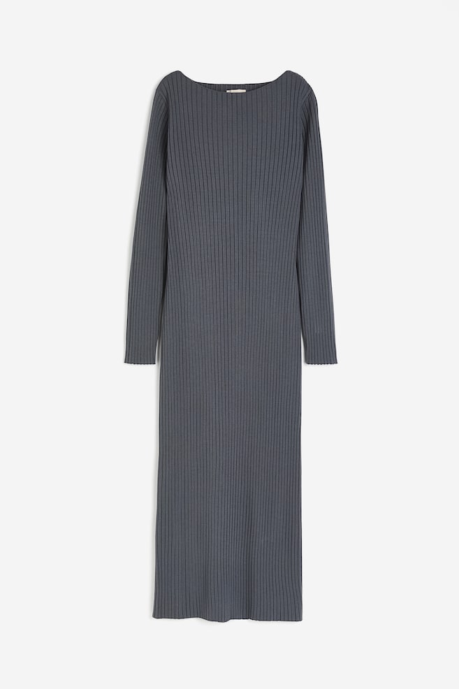 Ribbestrikket kjole i silkemiks - Mørk grå - 2