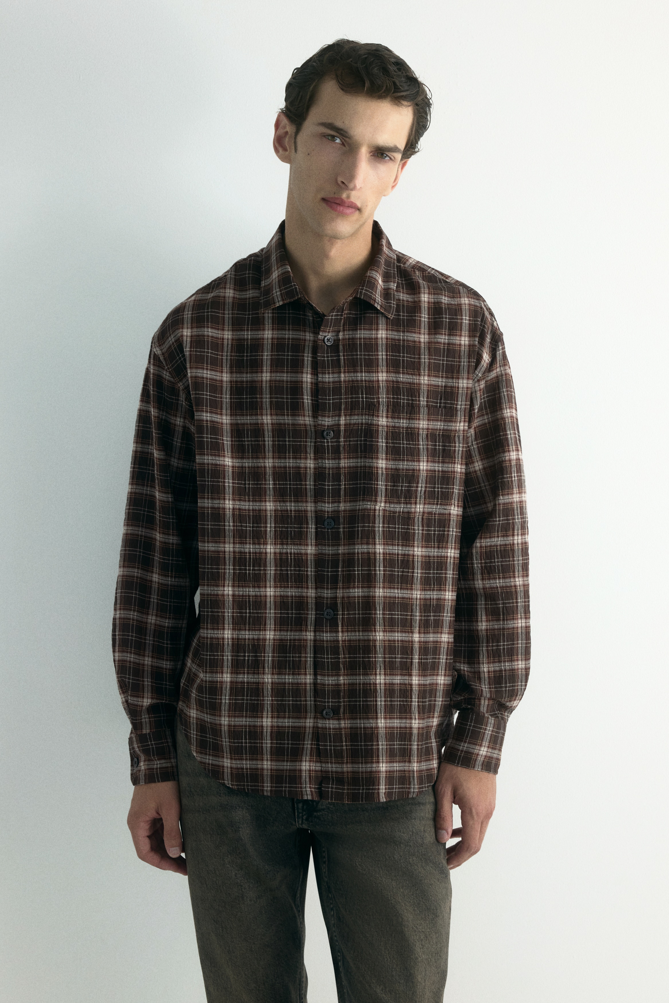 Loose-Fit Shirt - Brown/plaid/Beige/checked