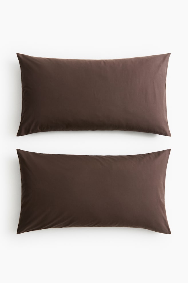 2-pack cotton pillowcases - Dark brown/Light beige/White/Mole - 1