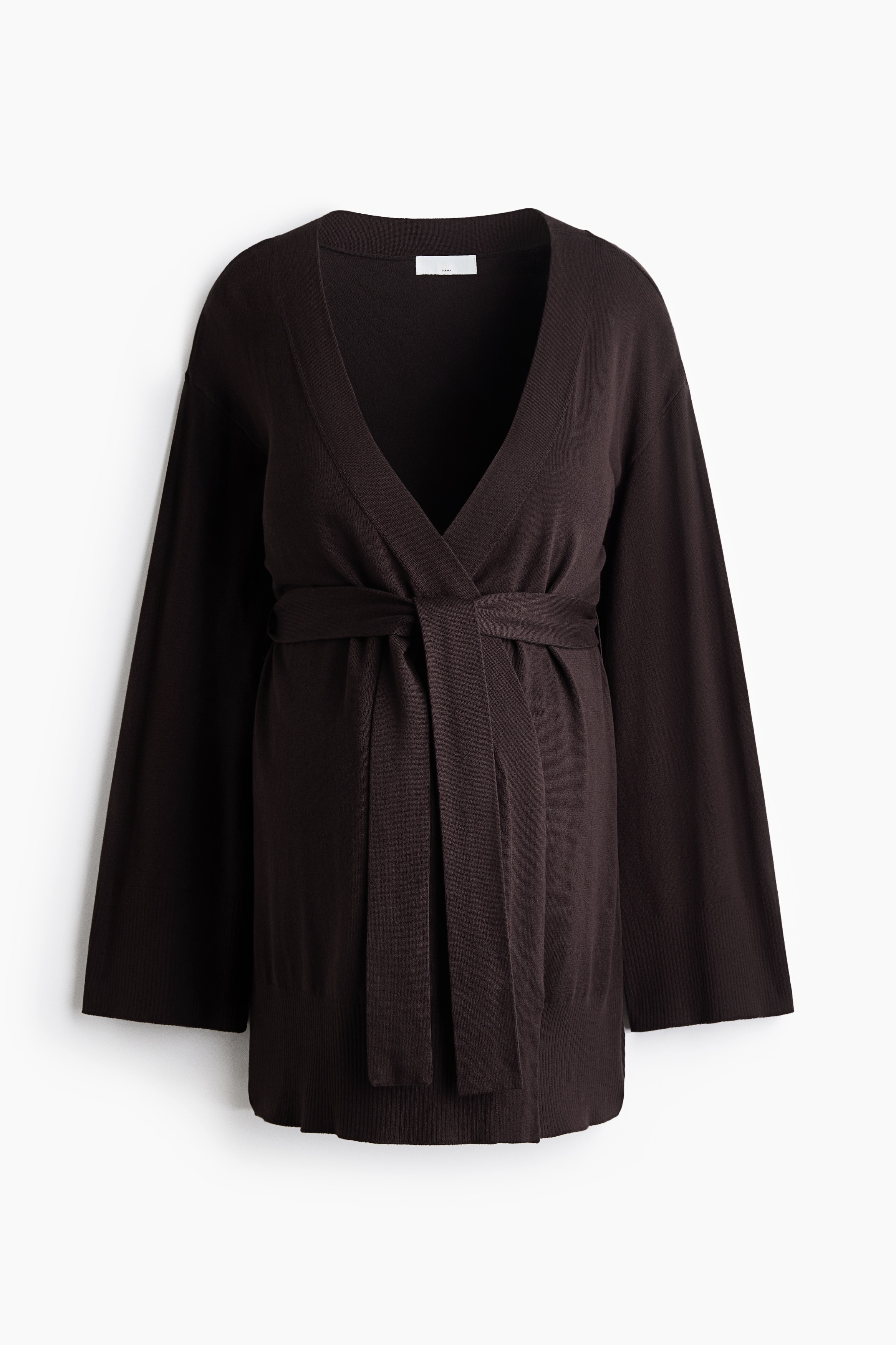 MAMA Cardigan mit Bindegürtel - Dunkelbraun/Helles Greige