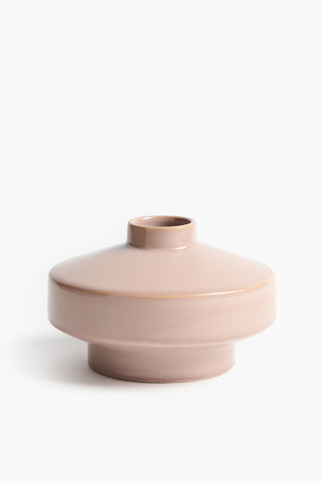 Small Reactive-Glaze Stoneware Vase - Light pink/Khaki beige - 1