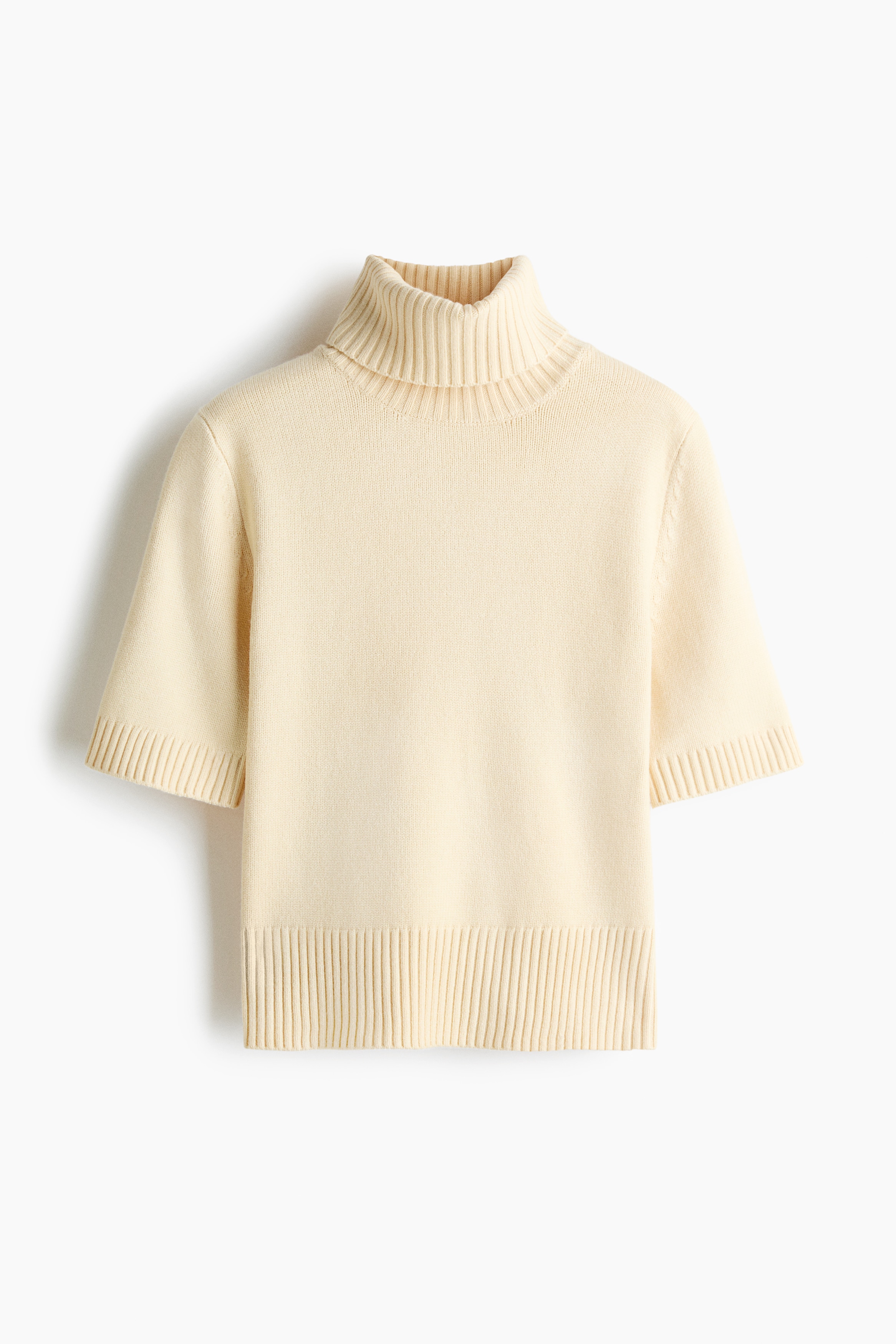 Short-sleeved roll-neck top - Light yellow/Dark brown