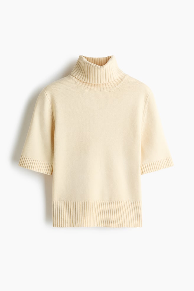 Short-Sleeved Roll-Neck Top - Light yellow/Dark brown - 1