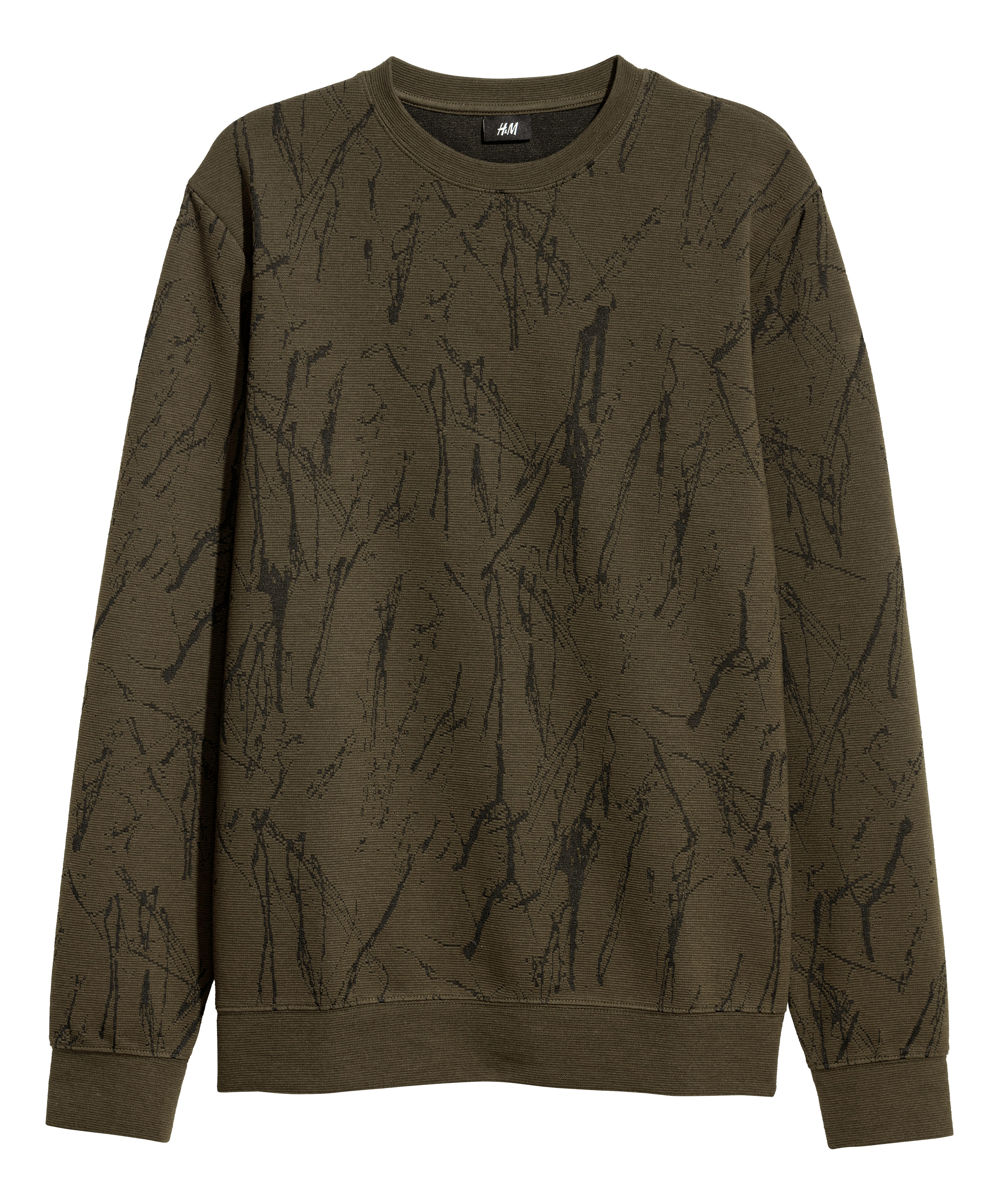 hm様 Men's Dark khaki green Jacquard-knit jumper | H&M