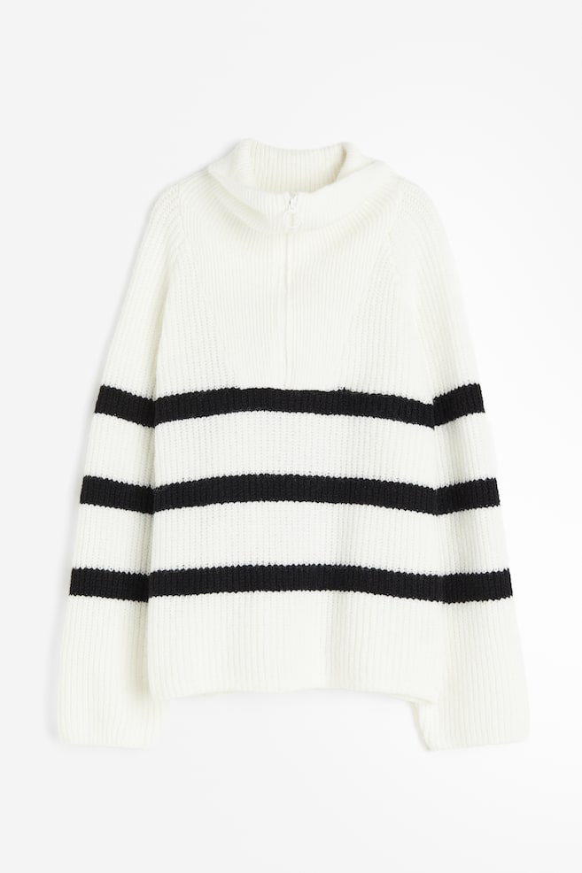 Oversized zip-top jumper - Cream/Striped/Light grey - 2