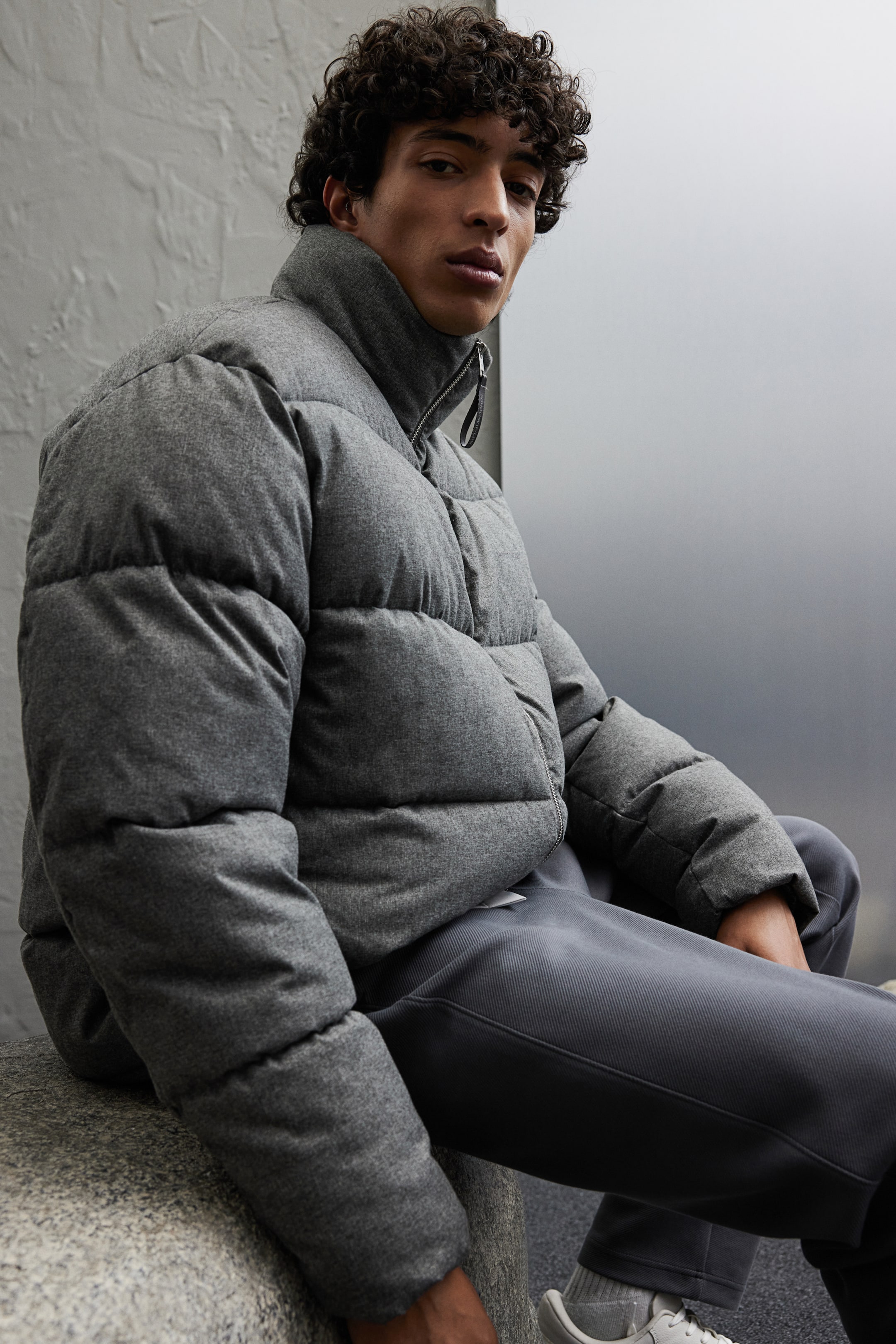 Loose Fit Water-repellent puffer jacket - Dark grey - Men | H&M GB 4