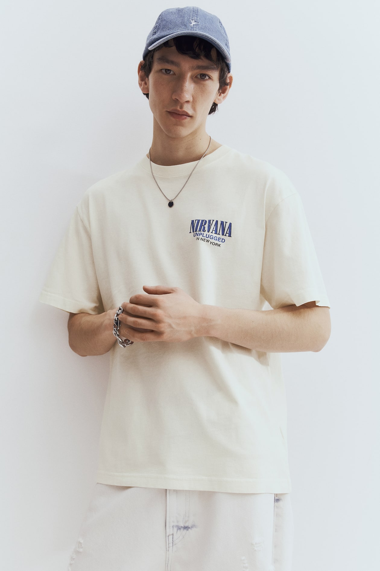 Loose Fit Vintage-look printed T-shirt Light beige/Nirvana Men