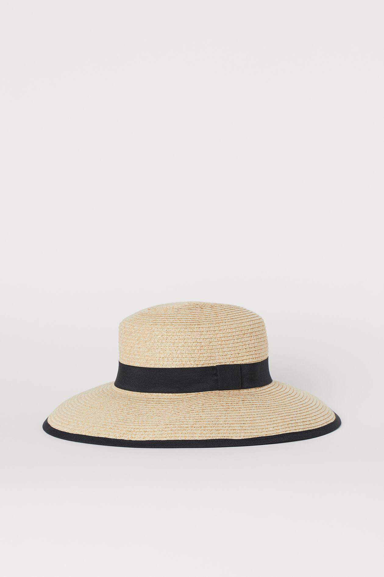 MM OPEN-TOP STRAW HAT IN LIGHT BEIGE MIX WHITE EYELET FABRIC main image 1
