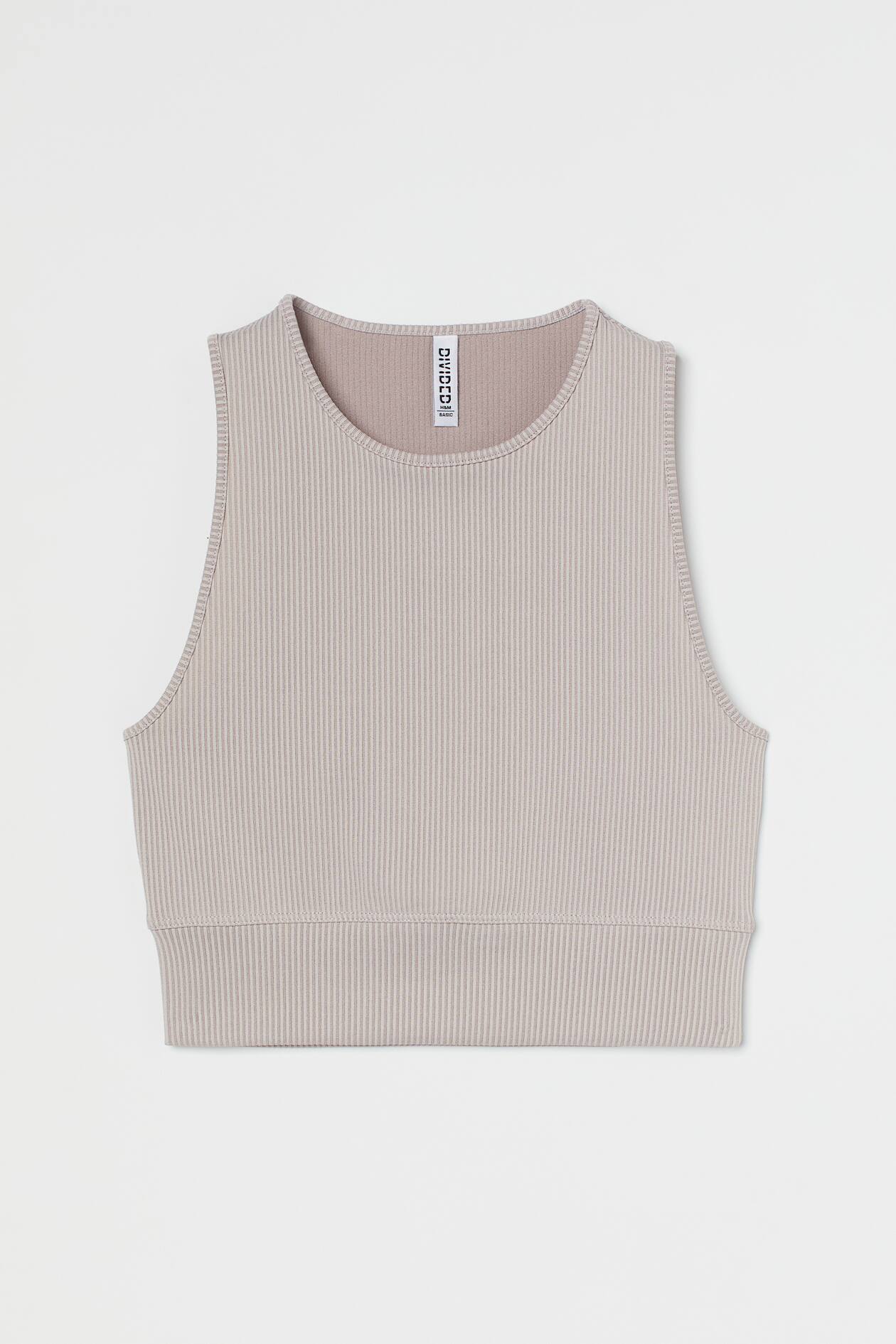 Ribbed Sleeveless Top - Round Neck - Sleeveless - Light taupe - Ladies ...