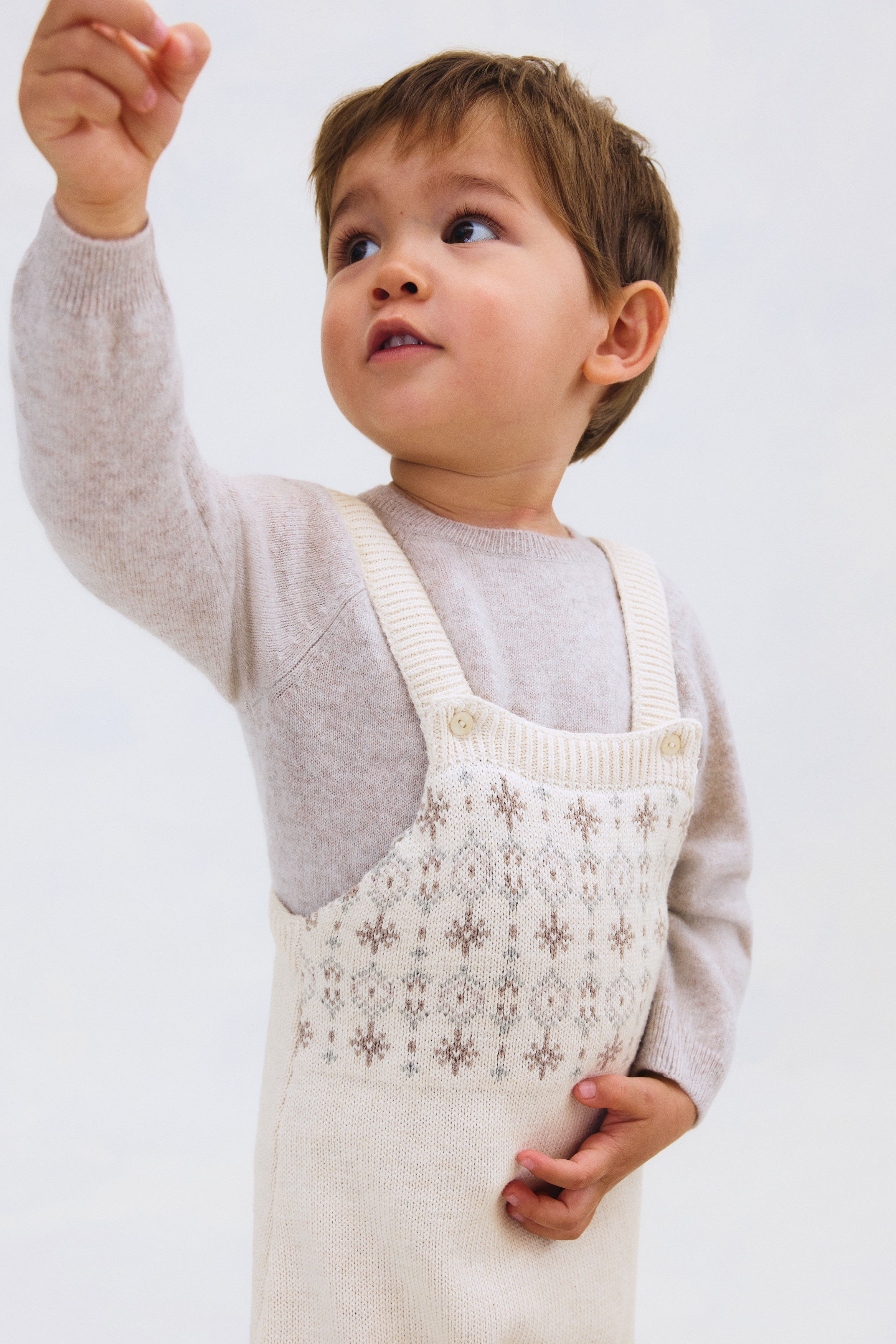 Salopette en maille de coton - Beige clair chiné