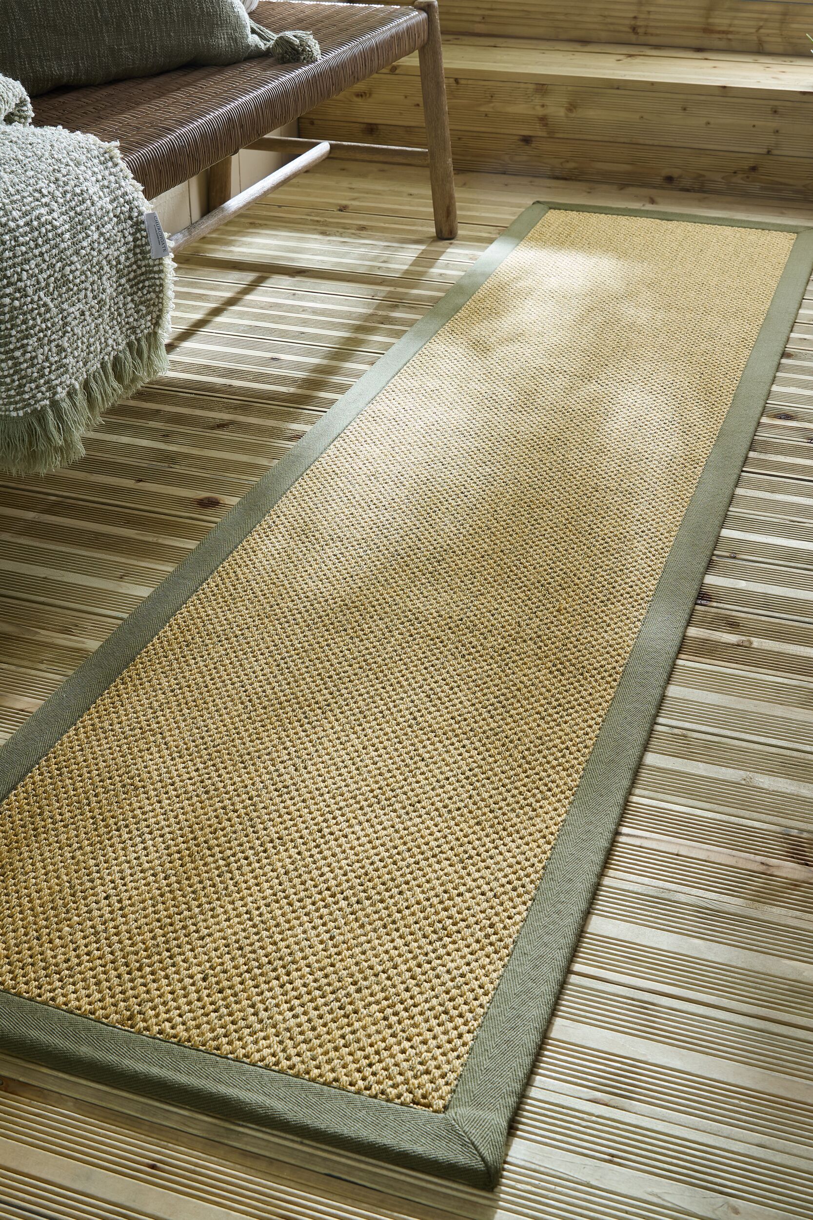 Sisal Look Border Indoor Outdoor Runner Rug - Green