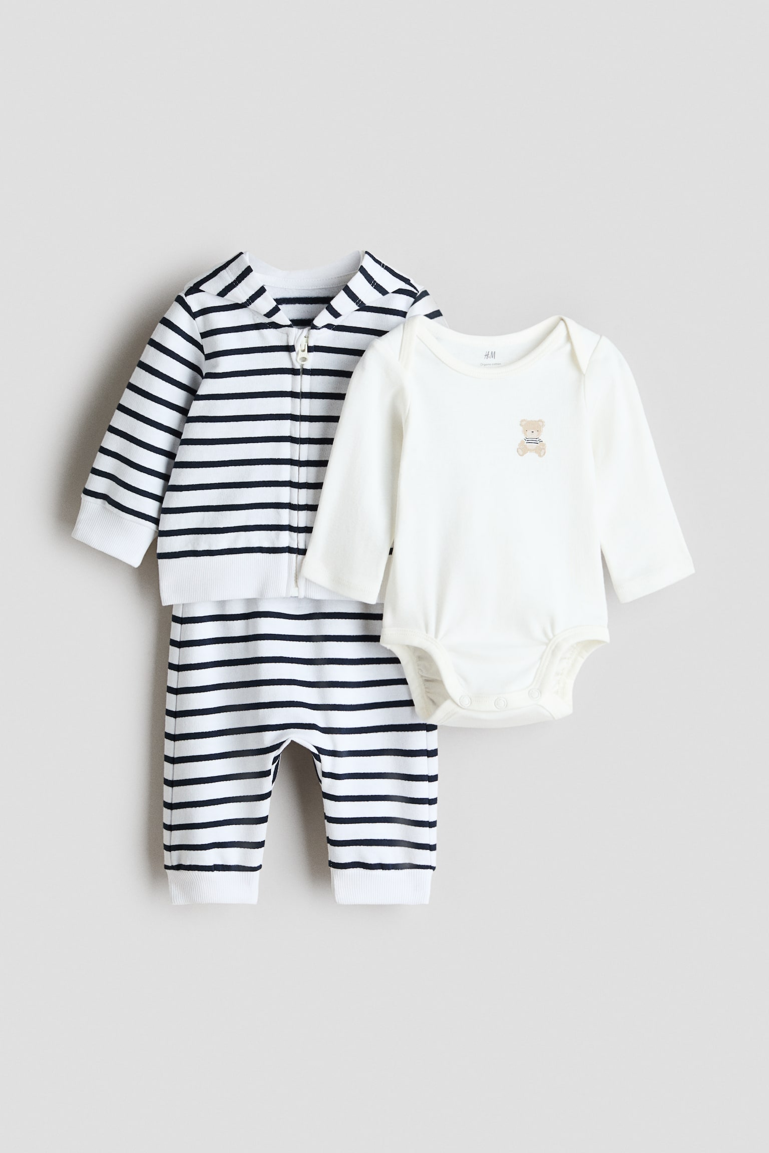 3-piece cotton set - White/Striped/Light beige/Animals - 1