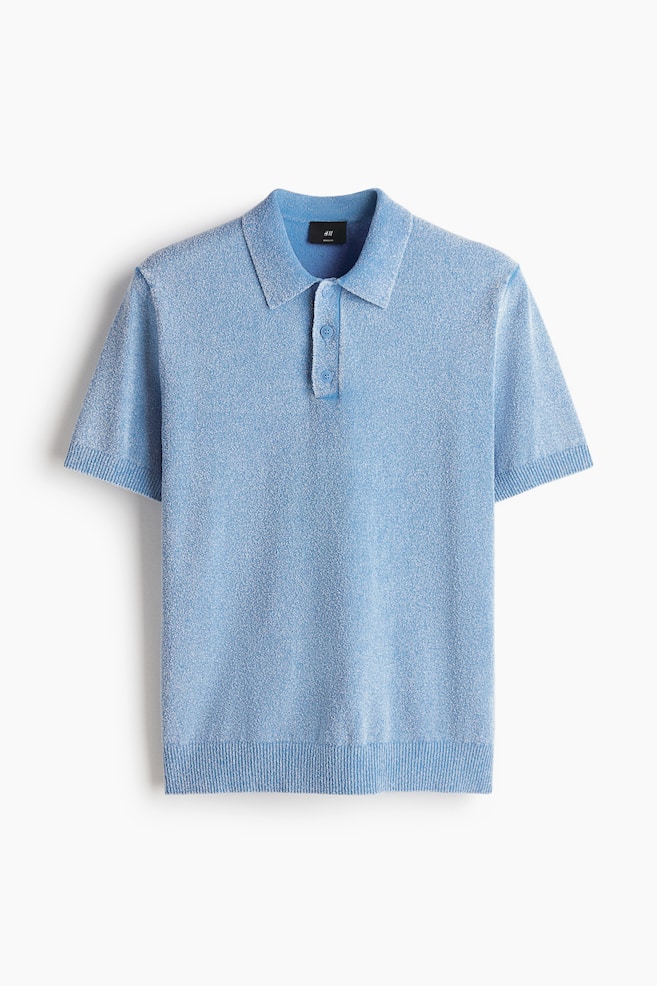 Gestricktes Poloshirt in Regular Fit - Blau/Cremefarben - 1