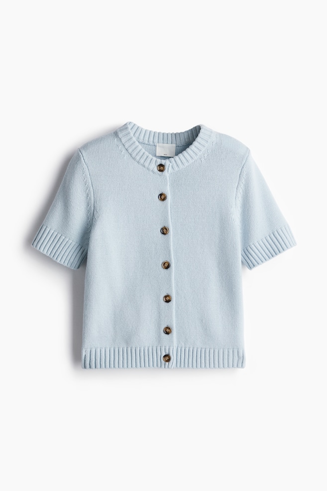 Cardigan in lana a maniche corte - Azzurro/Grigio mélange - 1