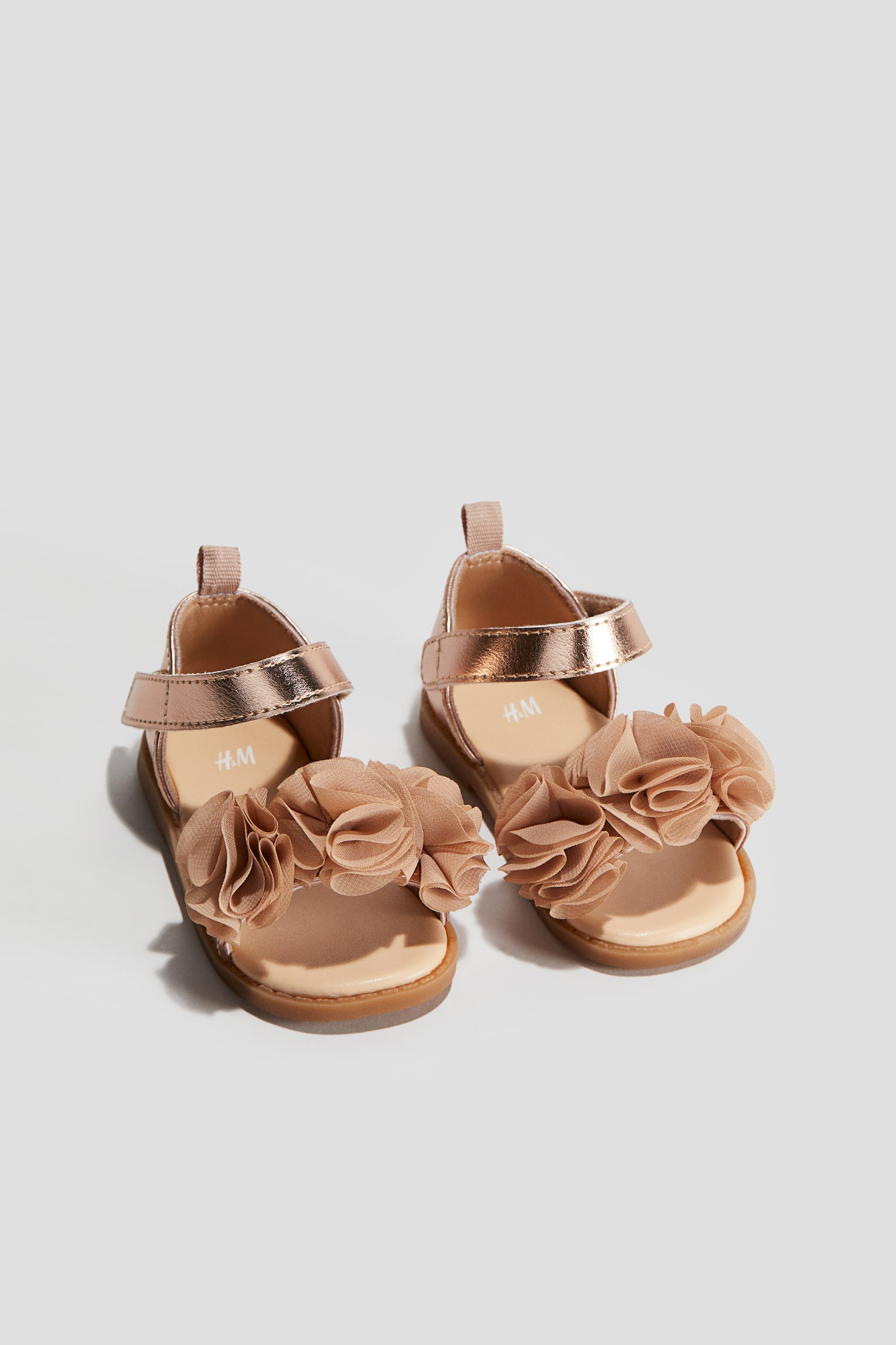 Flower Appliqué Sandals - Bronze colour/Cream - 1