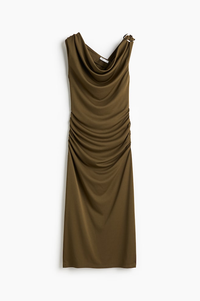 Drapiertes Kleid - Dunkles Khakigrün - 1